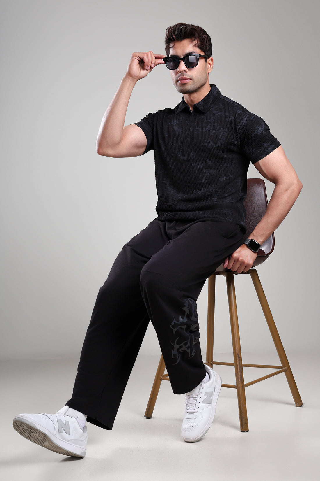 GROW Textured Polo Tee Black