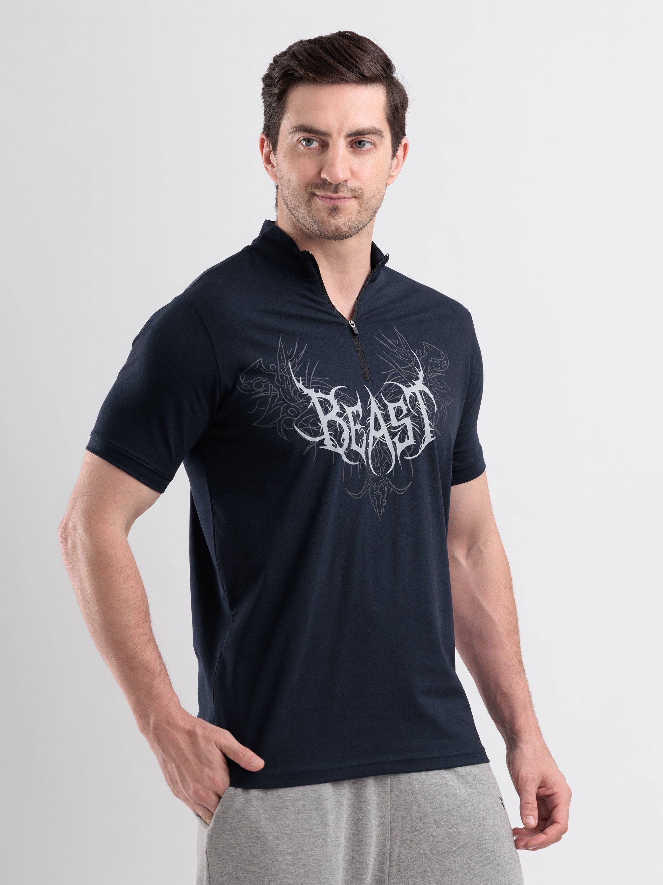Beast Quarter Zip Tshirt Navy