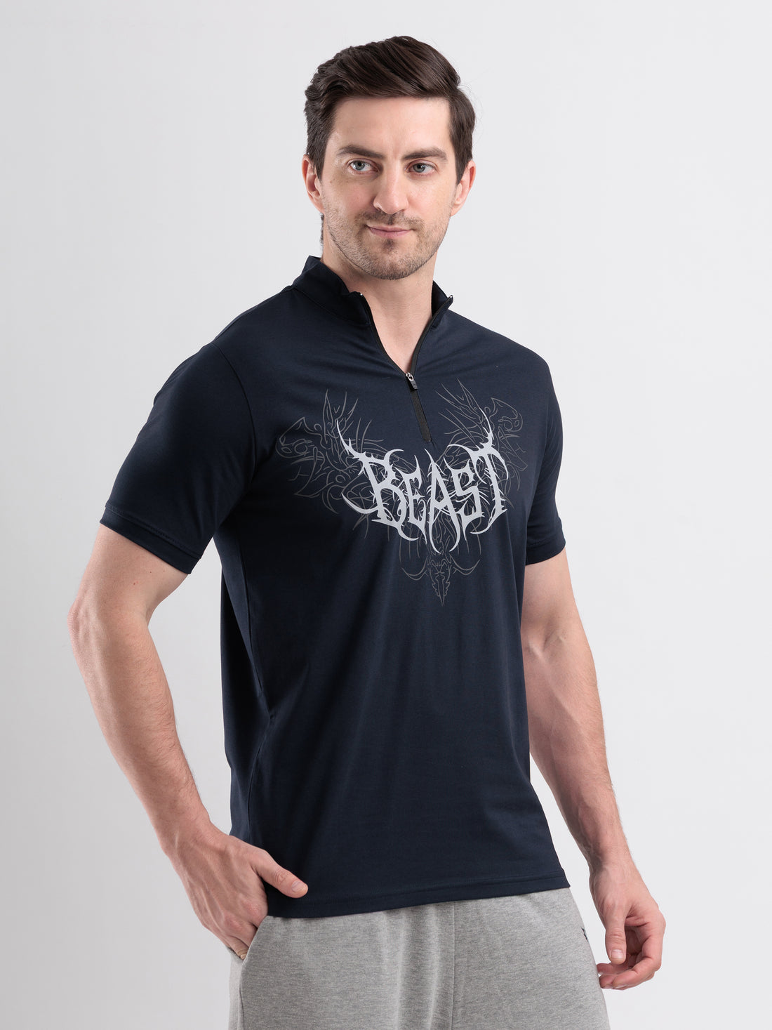 Beast Quarter Zip Tshirt Navy