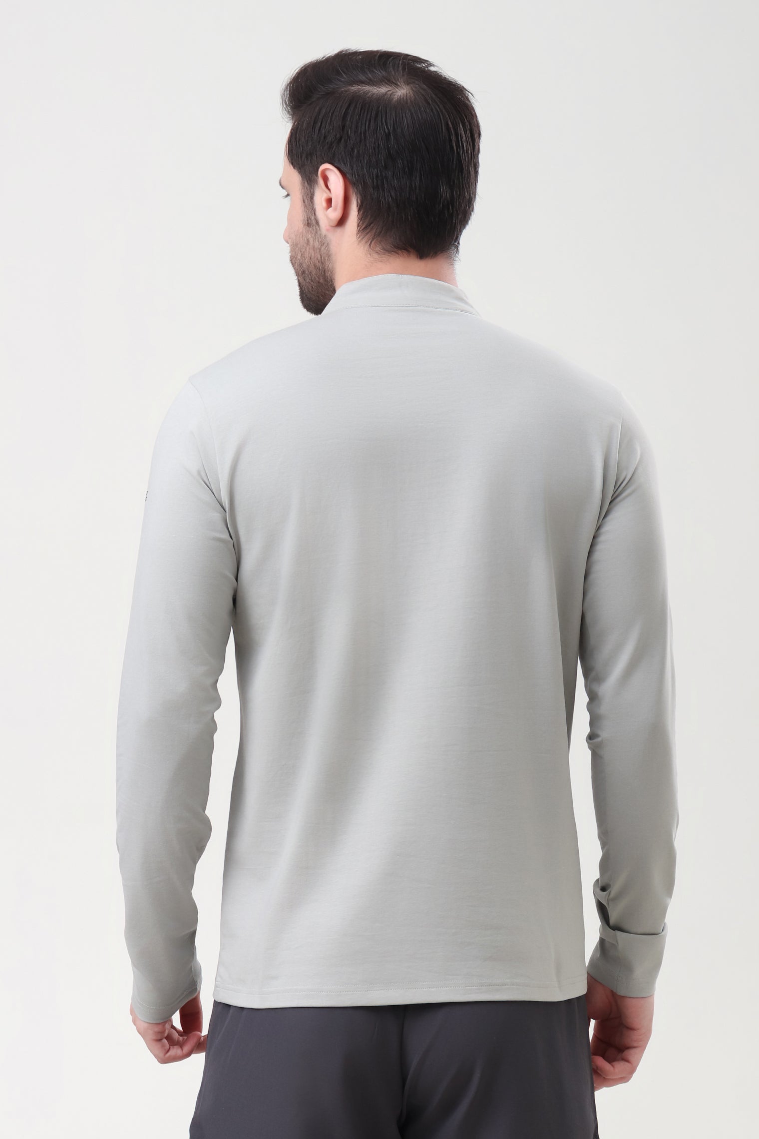 Quarter Zip Solid Full Sleeve T-Shirt (Cotton Feel) Light Grey