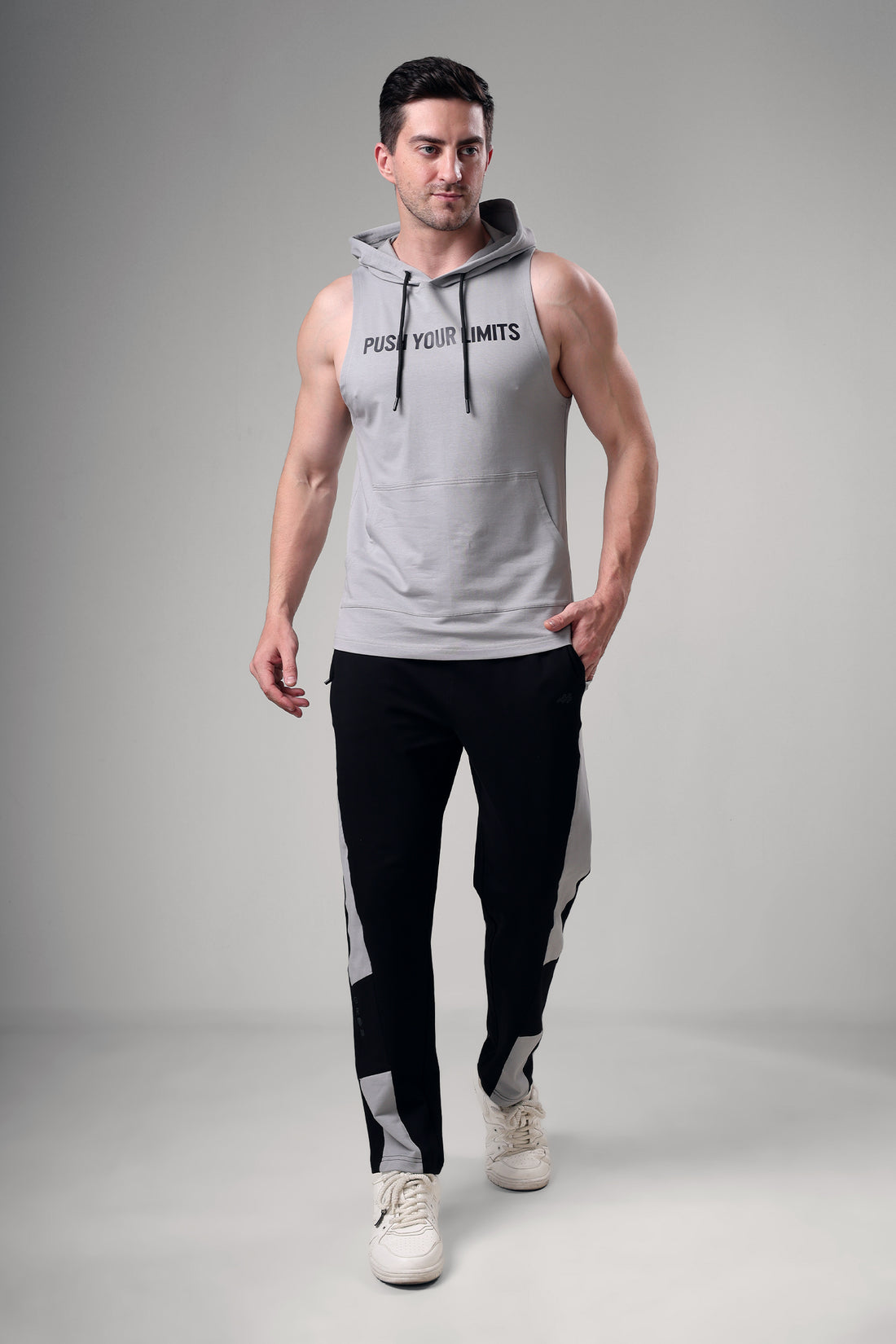 Push Sleeveless Hoodie Light Grey