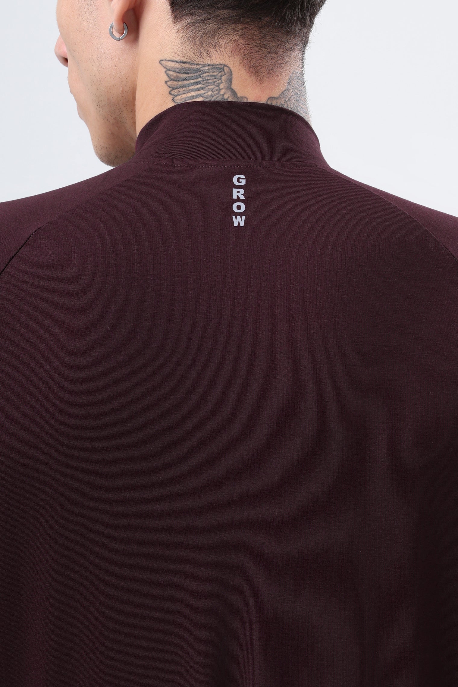 Raglan Quarter Zip T-Shirt (Cotton Feel) Wine