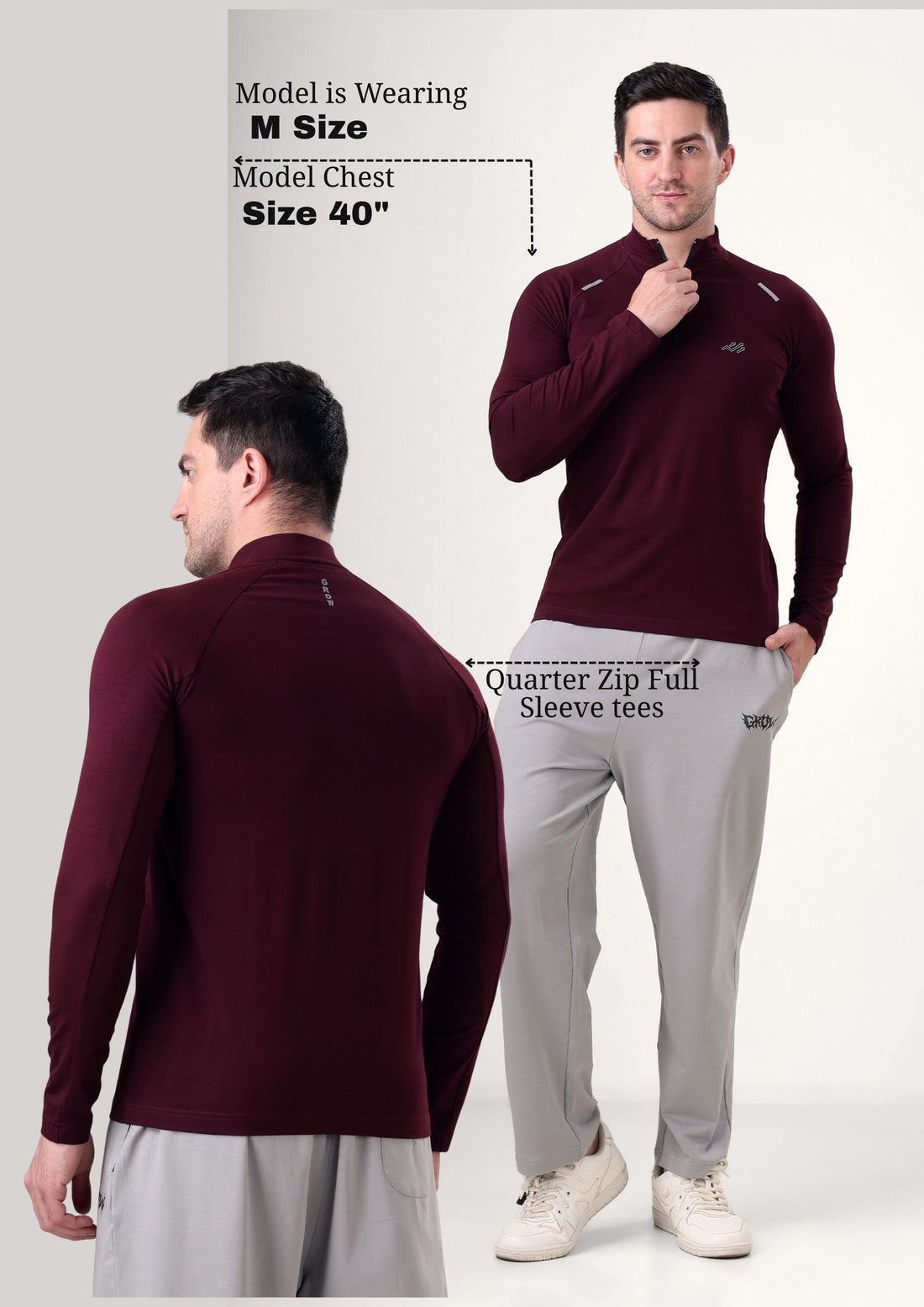 Raglan Quarter Zip T-Shirt (Cotton Feel) Wine