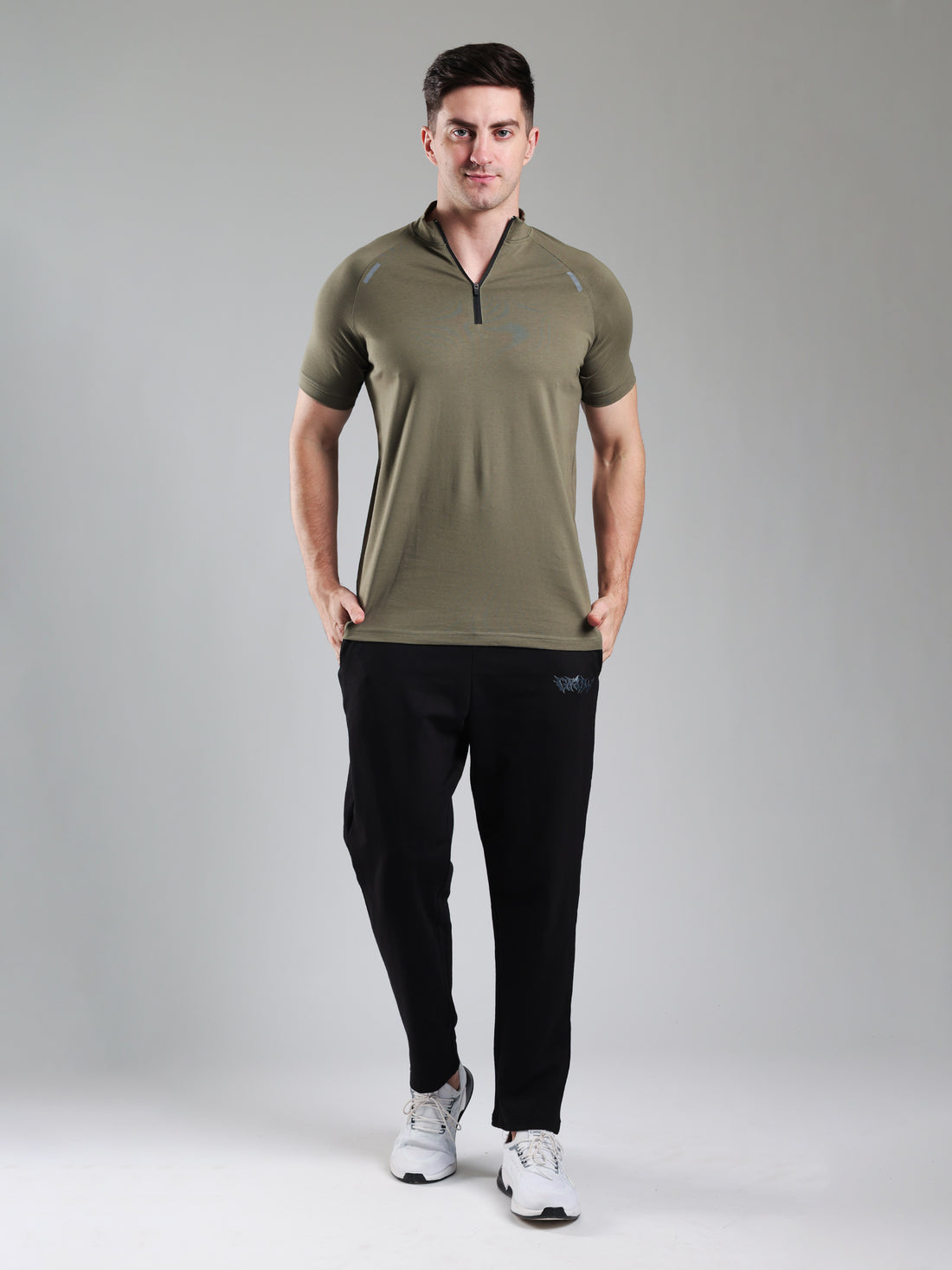 Raglan Quarter Zip Half Sleeves Tshirt Mid Grey