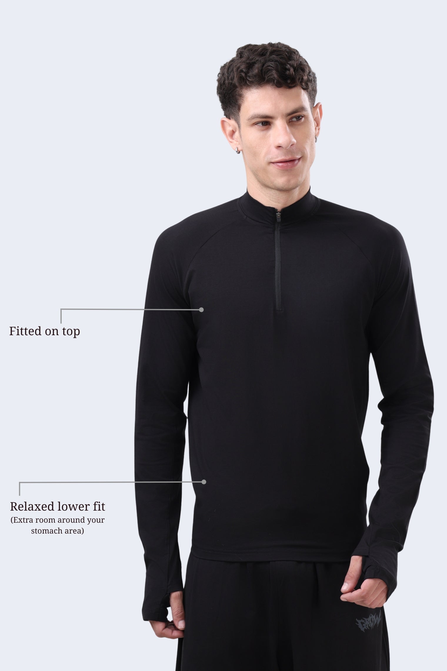 Quarter Zip T-Shirt (Cotton Feel) Black