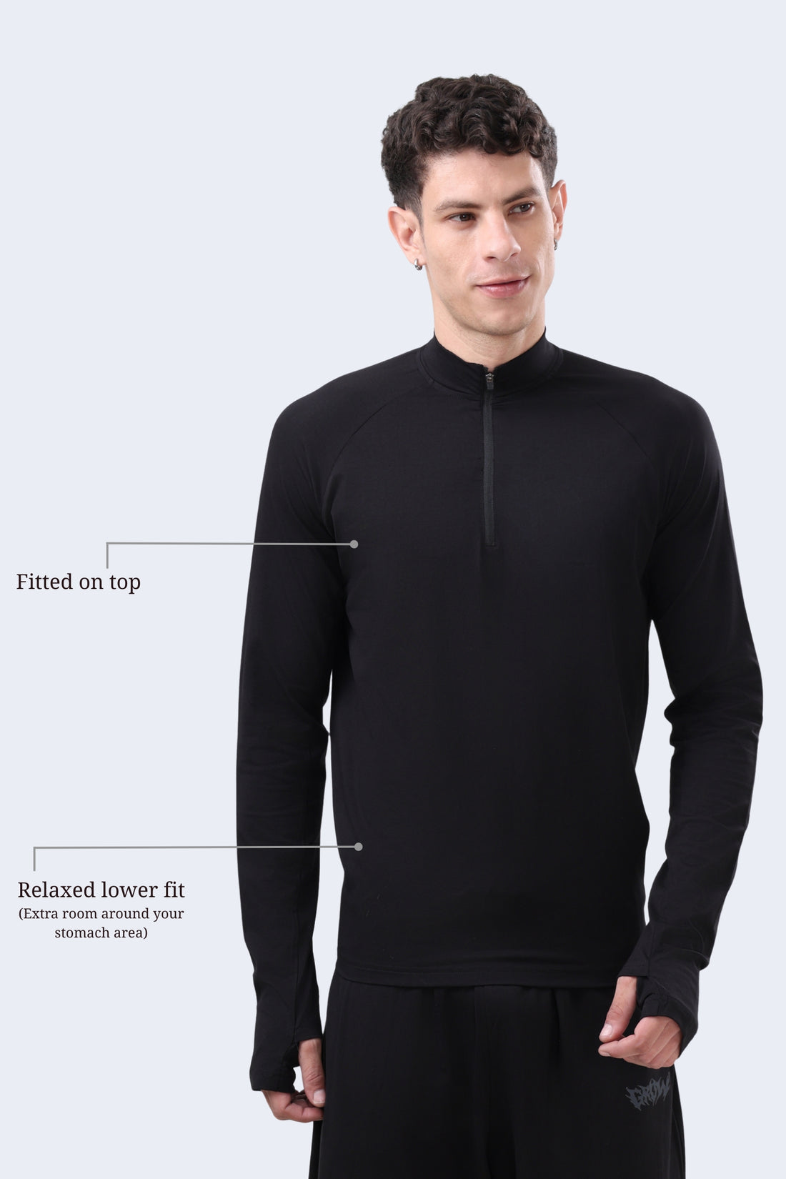 Quarter Zip T-Shirt (Cotton Feel) Black