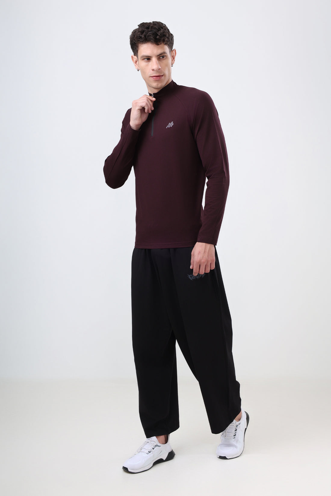Raglan Quarter Zip T-Shirt (Cotton Feel) Wine