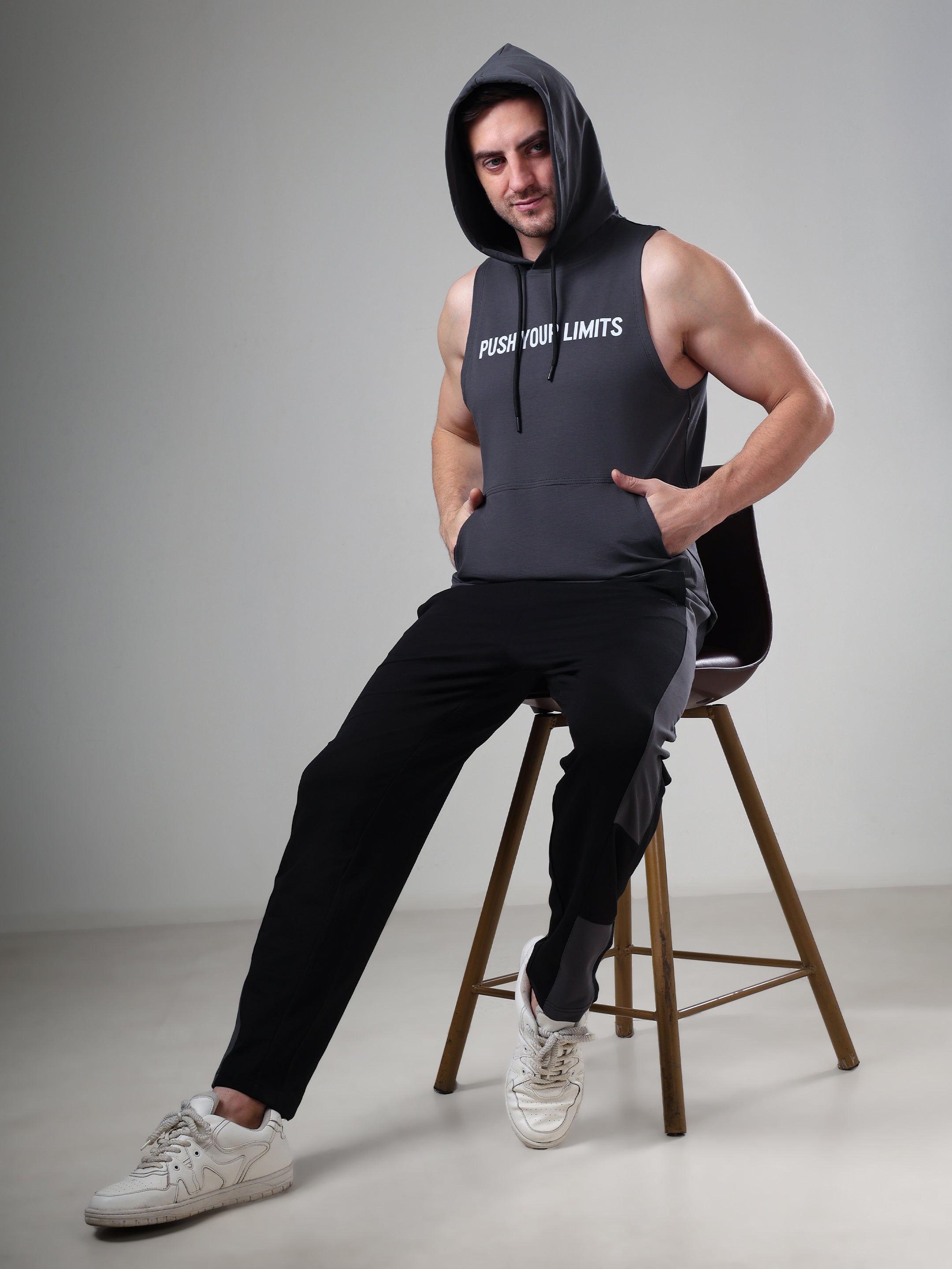 Push Sleeveless Hoodie Dark Grey
