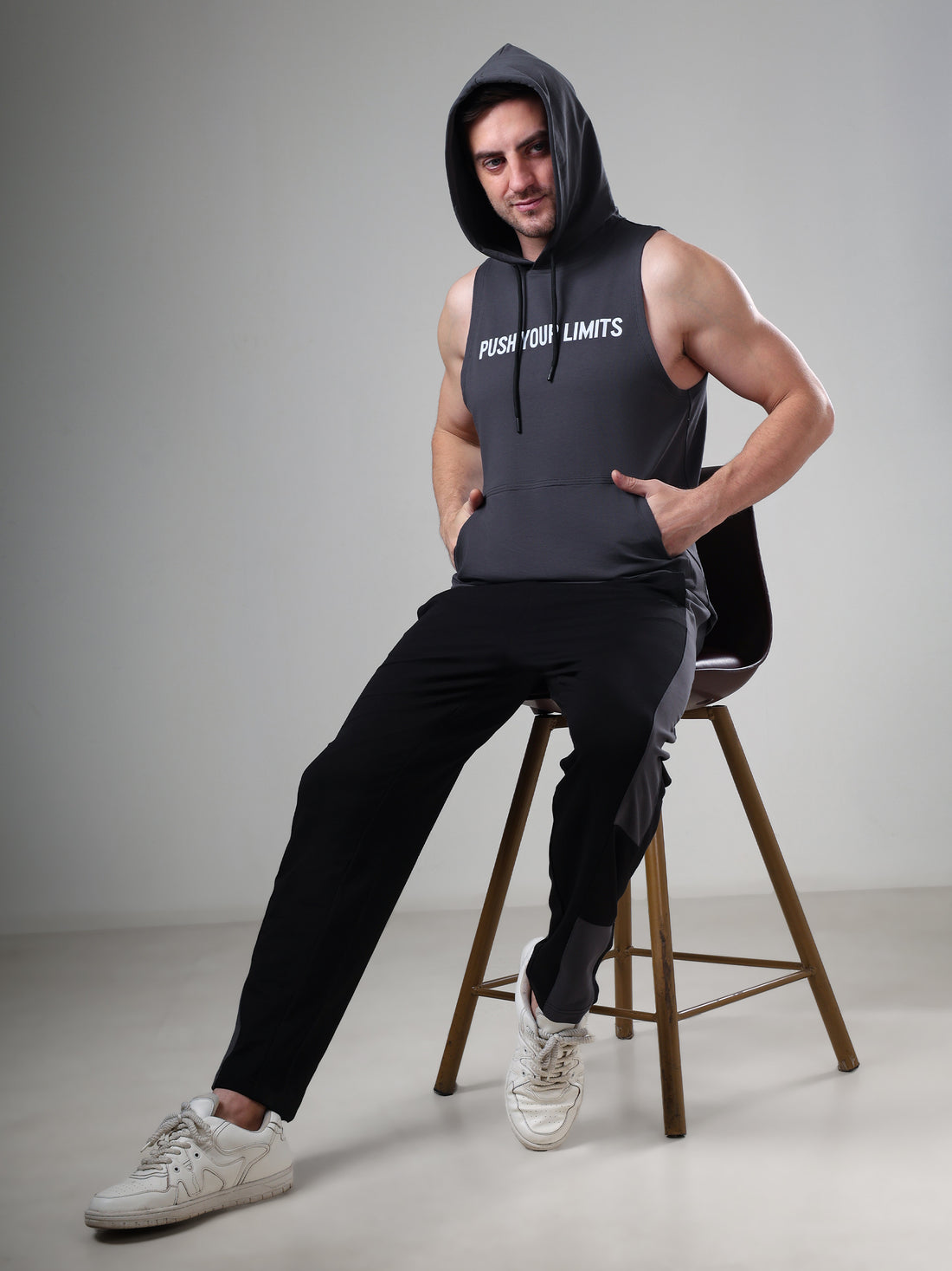 Push Sleeveless Hoodie Dark Grey