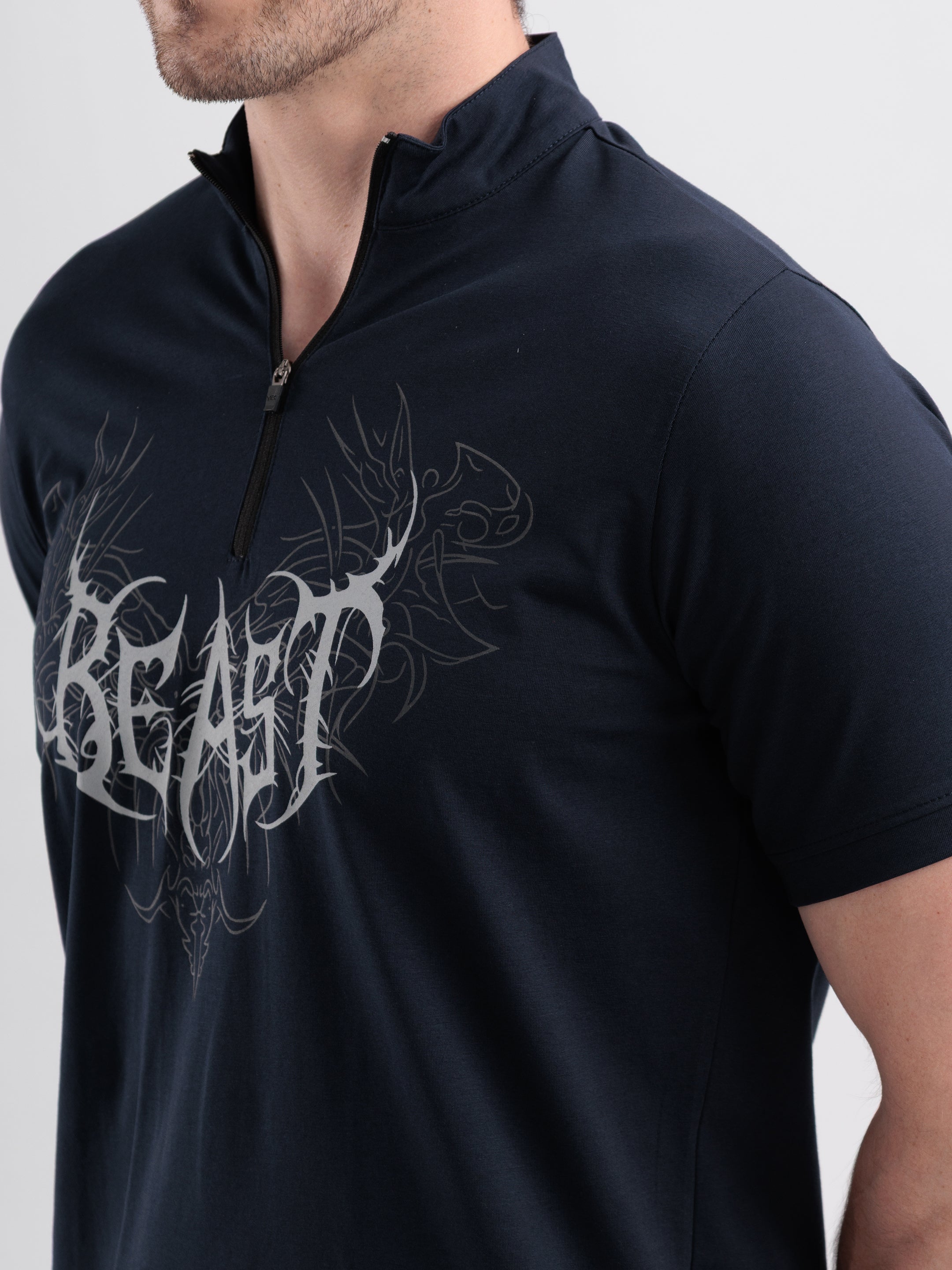 Beast Quarter Zip Tshirt Navy