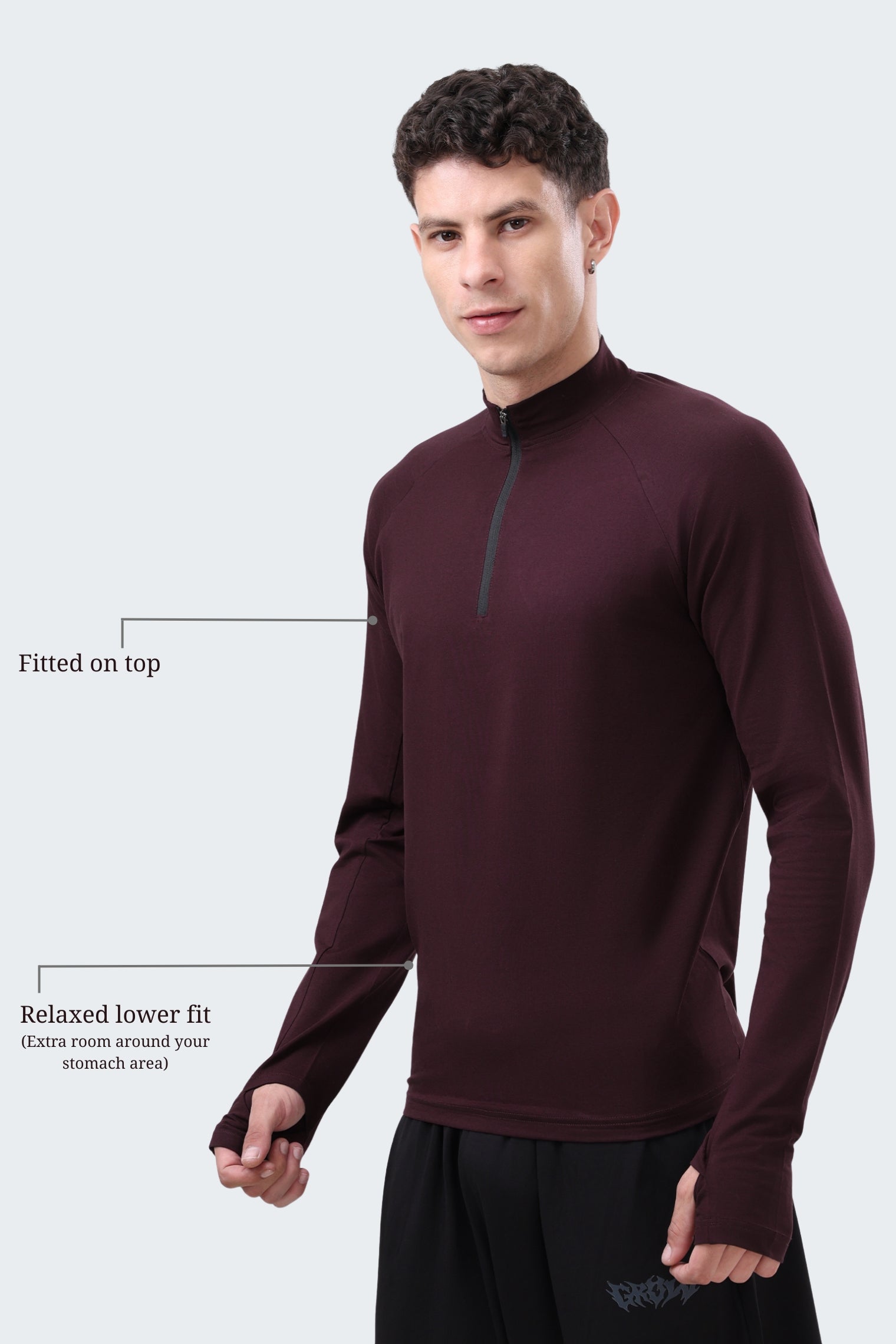 Quarter Zip T-Shirt (Cotton Feel) Wine