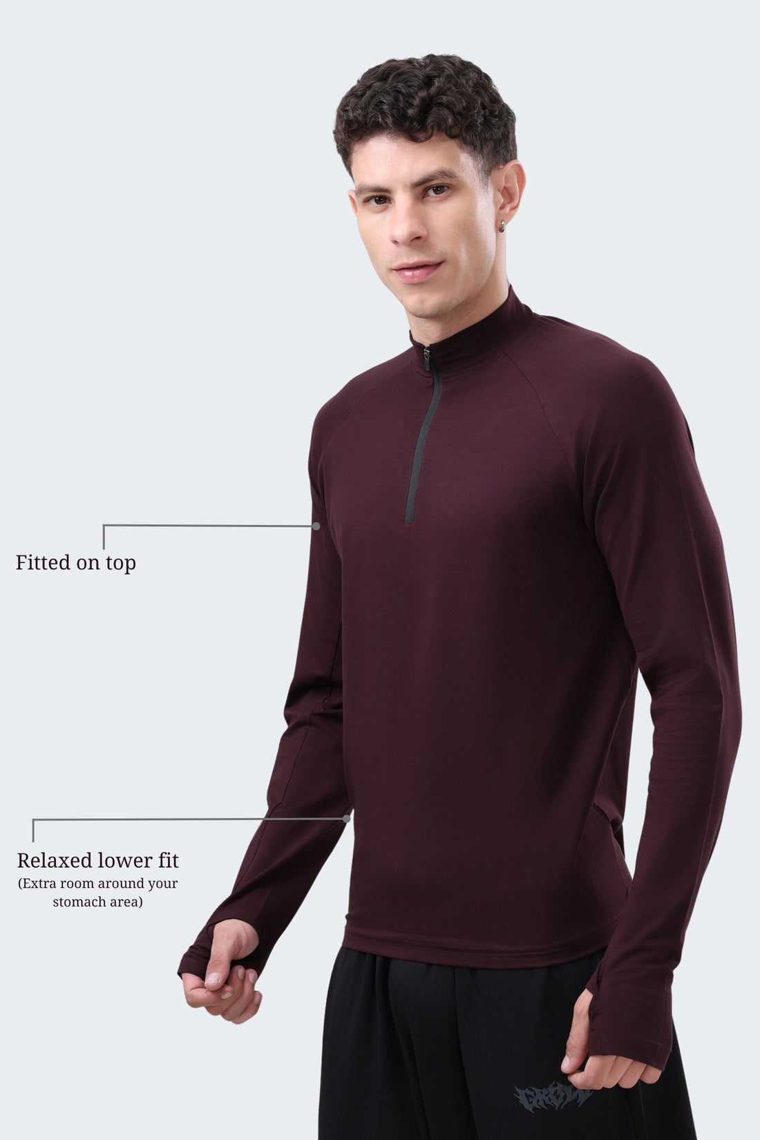 Quarter Zip T-Shirt (Cotton Feel) Wine