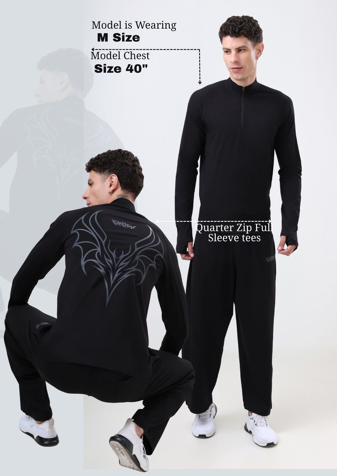 Quarter Zip T-Shirt (Cotton Feel) Black