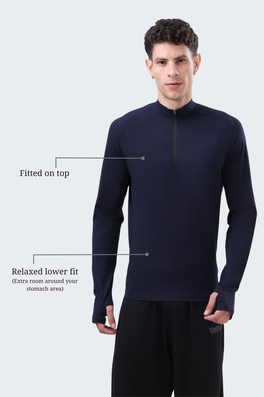 Quarter Zip T-Shirt (Cotton Feel) Navy