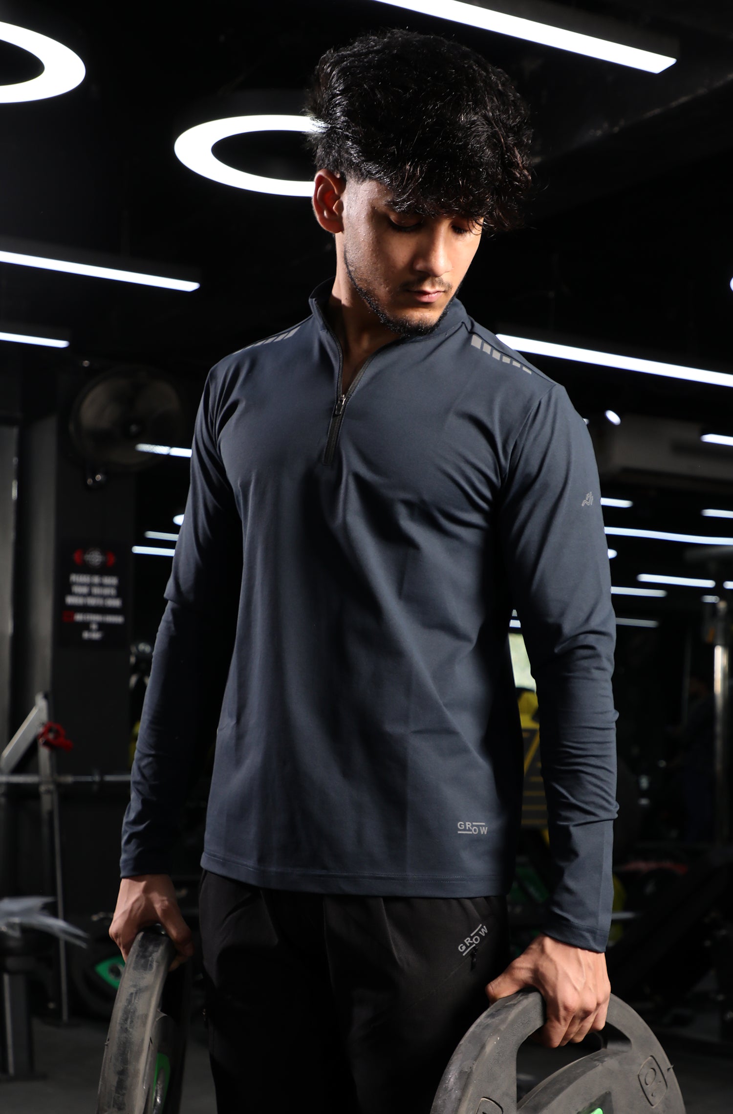 Quarter Zip Solid Full Sleeve T-Shirt (Cotton Feel) Navy – Grow