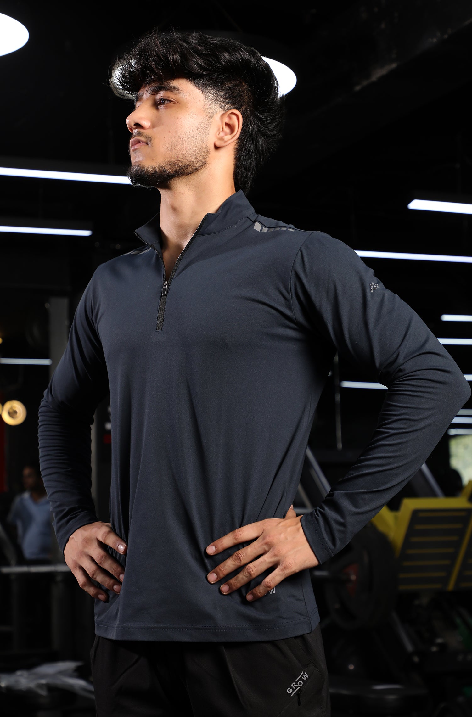 Quarter Zip Solid Full Sleeve T-Shirt (Cotton Feel) Navy