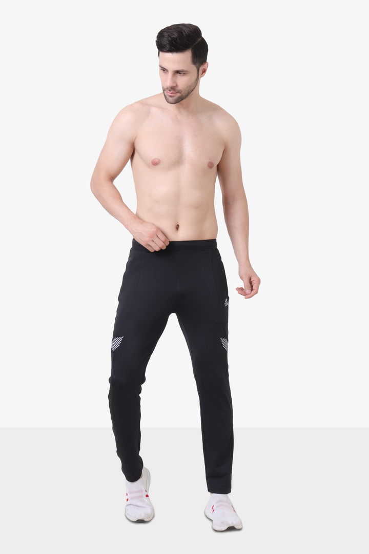 Brick Jacquard Polyester Spandex Track Pant Black