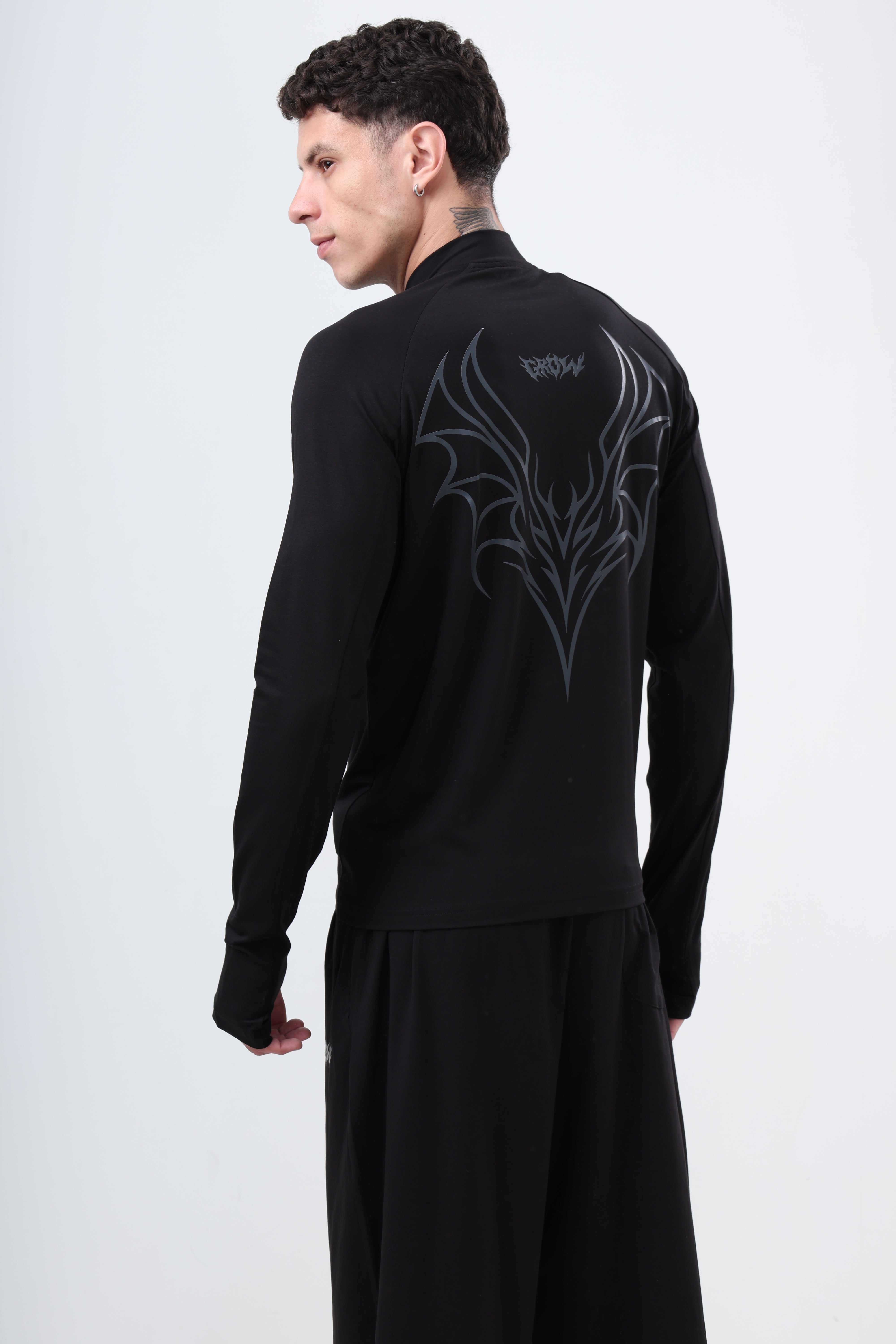 Quarter Zip T-Shirt (Cotton Feel) Black