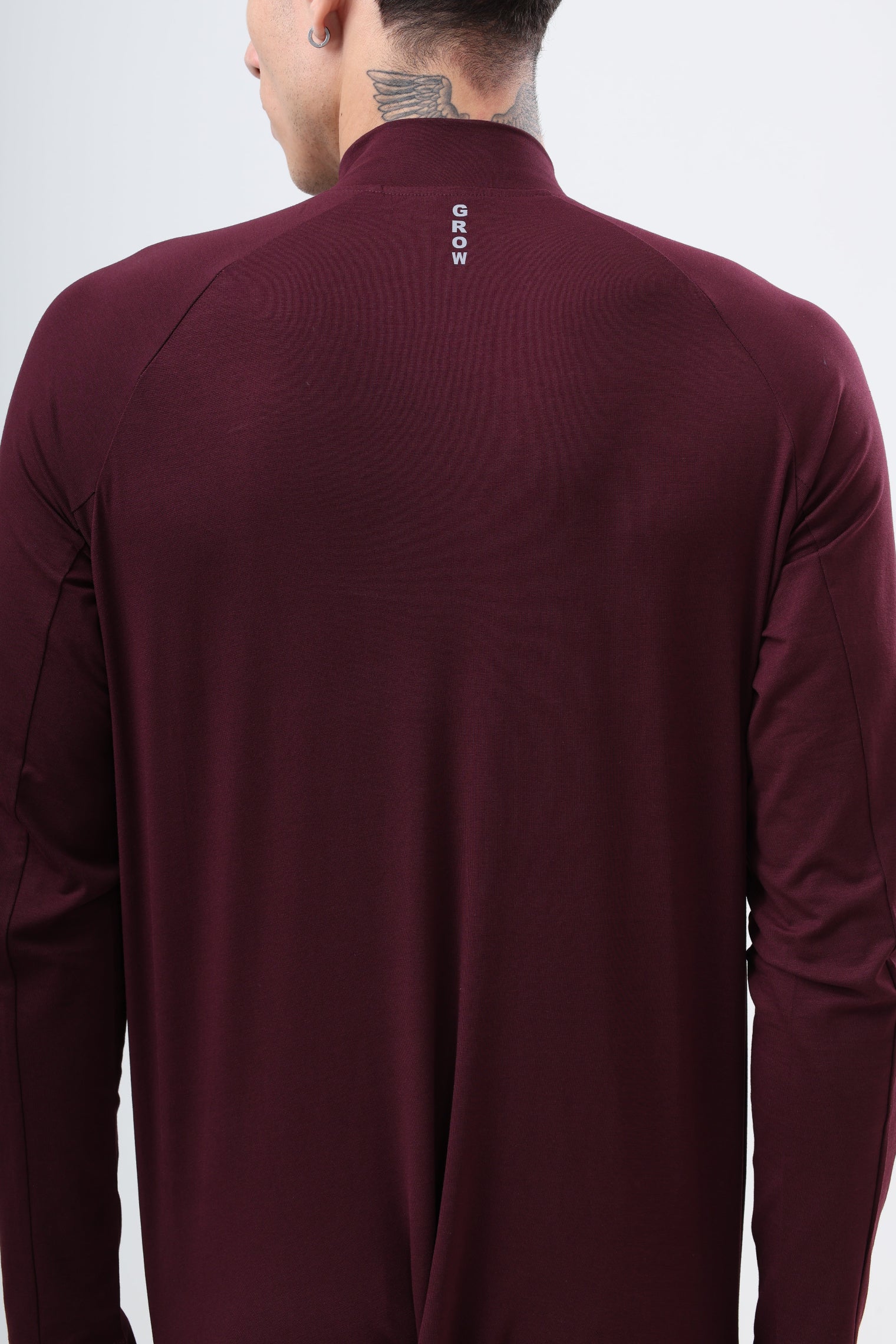Quarter Zip Solid Full Sleeve T-Shirt (Cotton Feel) Wine