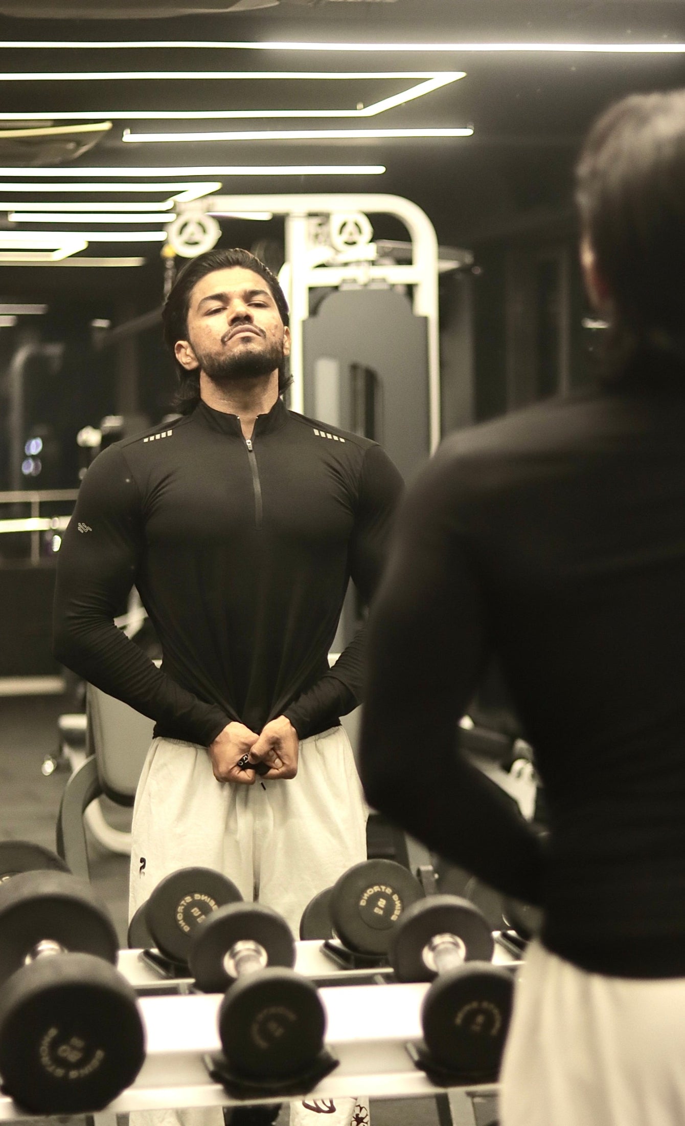 Quarter Zip Solid Full Sleeve T-Shirt (Cotton Feel) Black