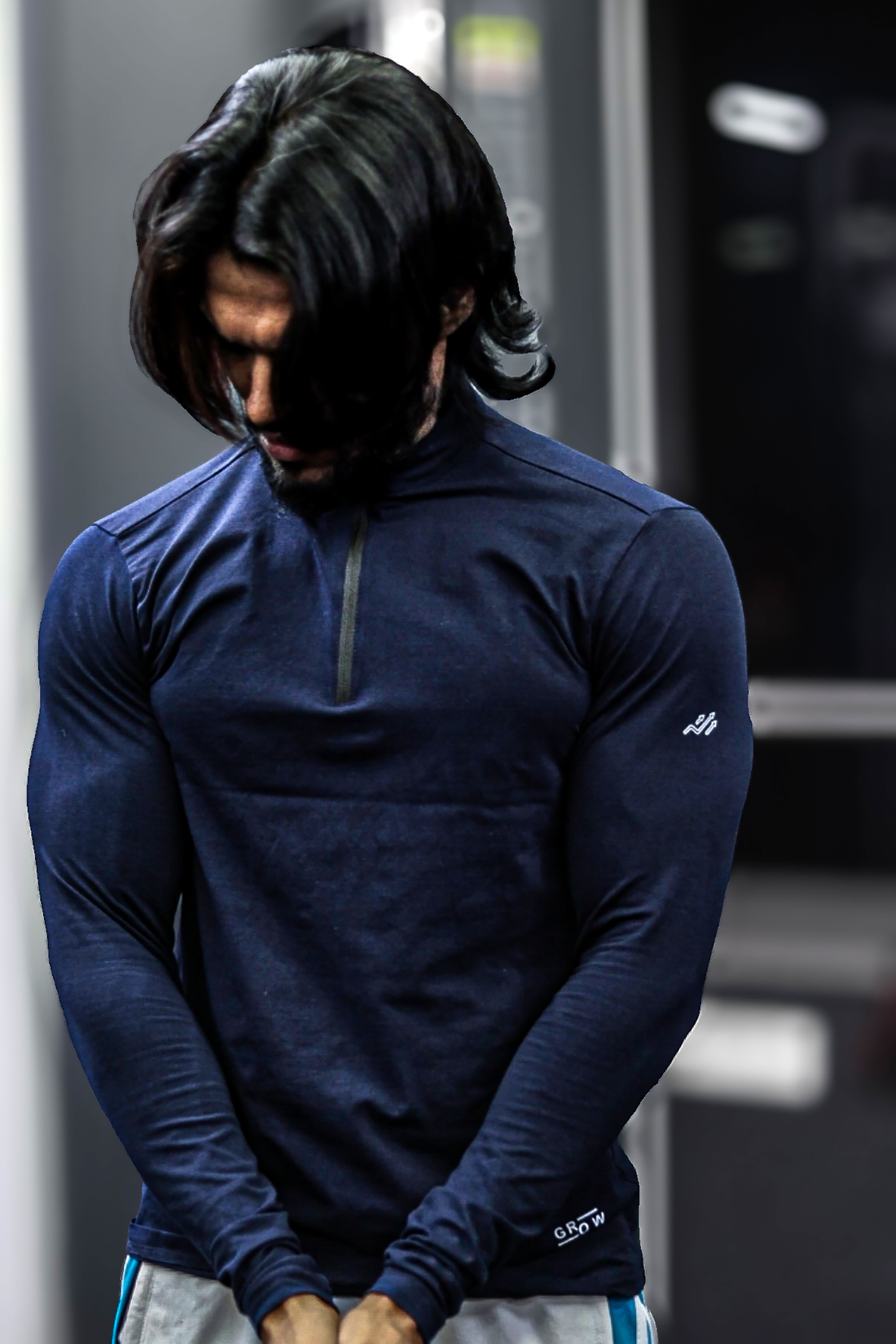 Wolf Quarter Zip T-Shirt (Cotton Feel) Navy