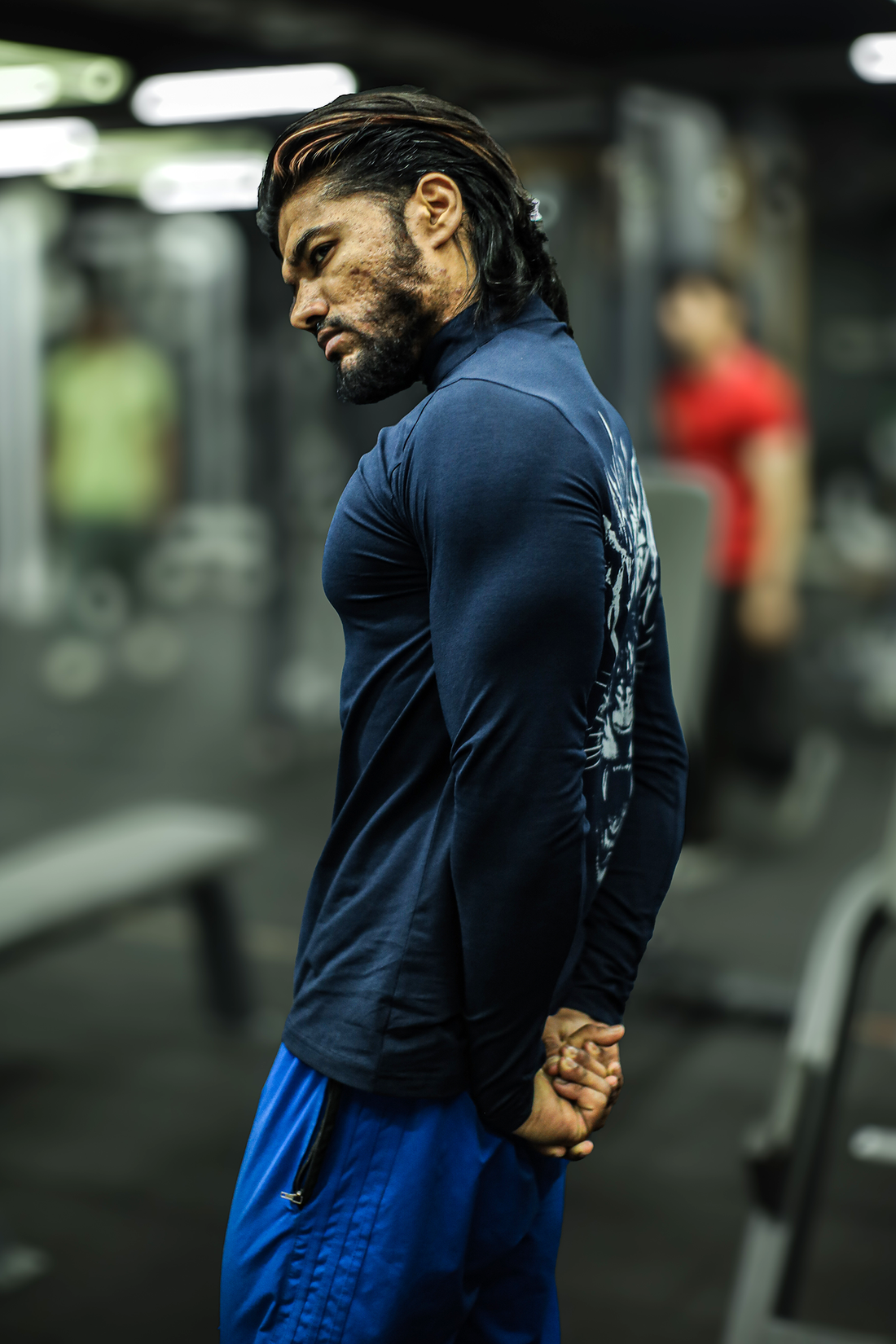 Wolf Quarter Zip T-Shirt (Cotton Feel) Navy