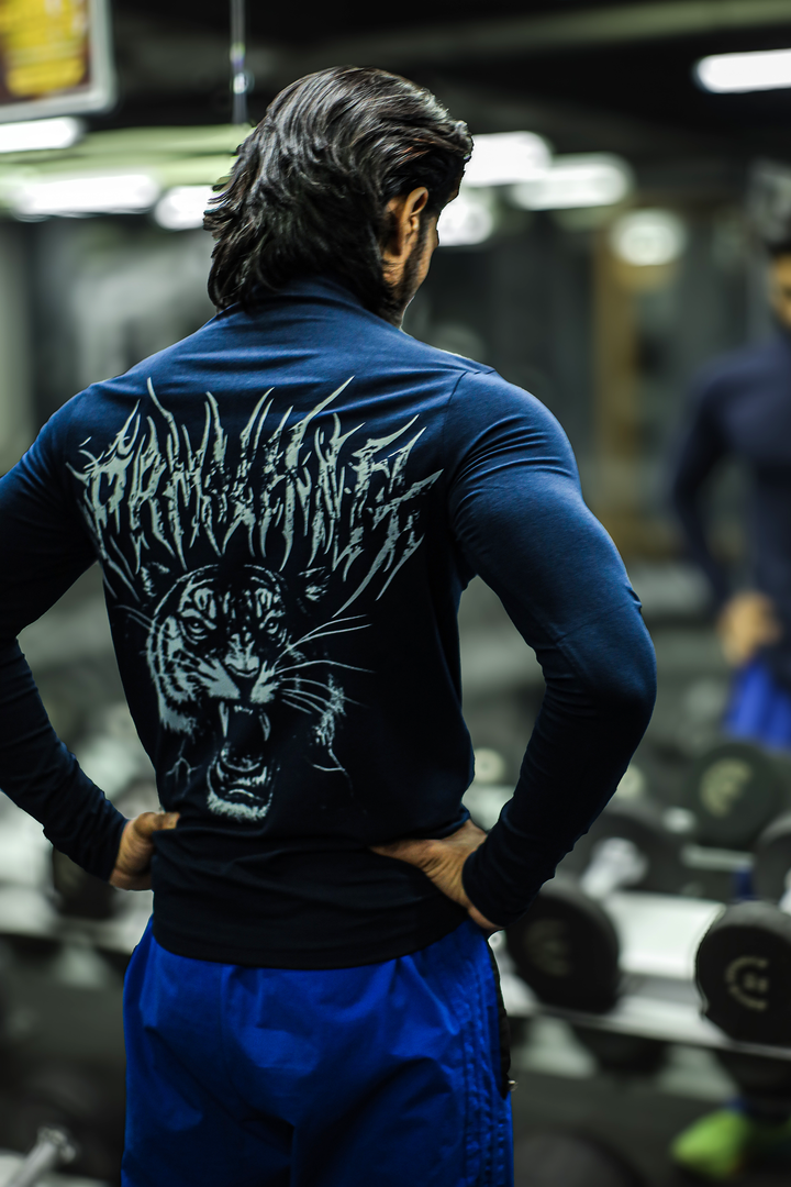 Wolf Quarter Zip T-Shirt (Cotton Feel) Navy