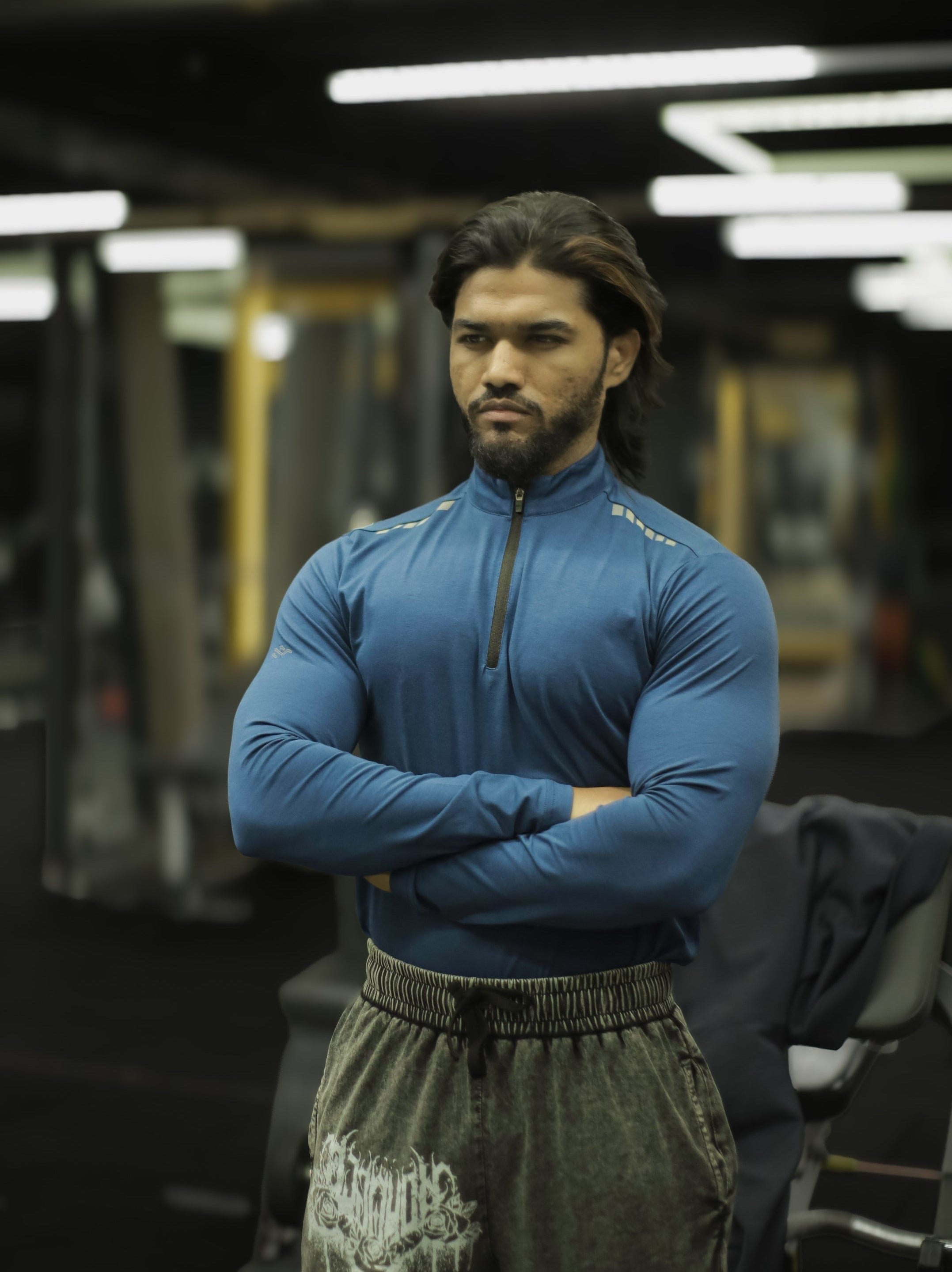 Quarter Zip Solid Full Sleeve T-Shirt (Cotton Feel) Airforce