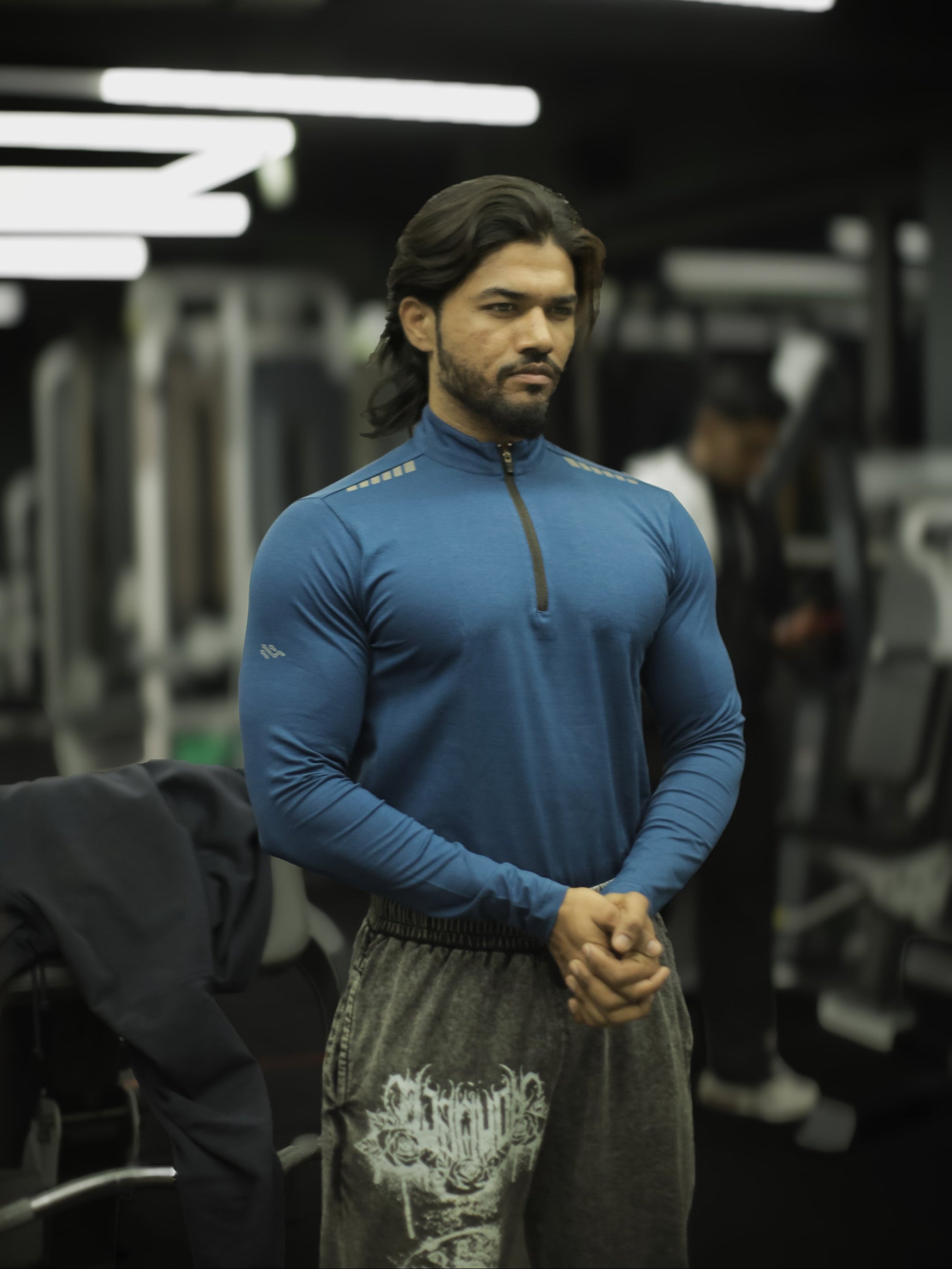 Quarter Zip Solid Full Sleeve T-Shirt (Cotton Feel) Airforce