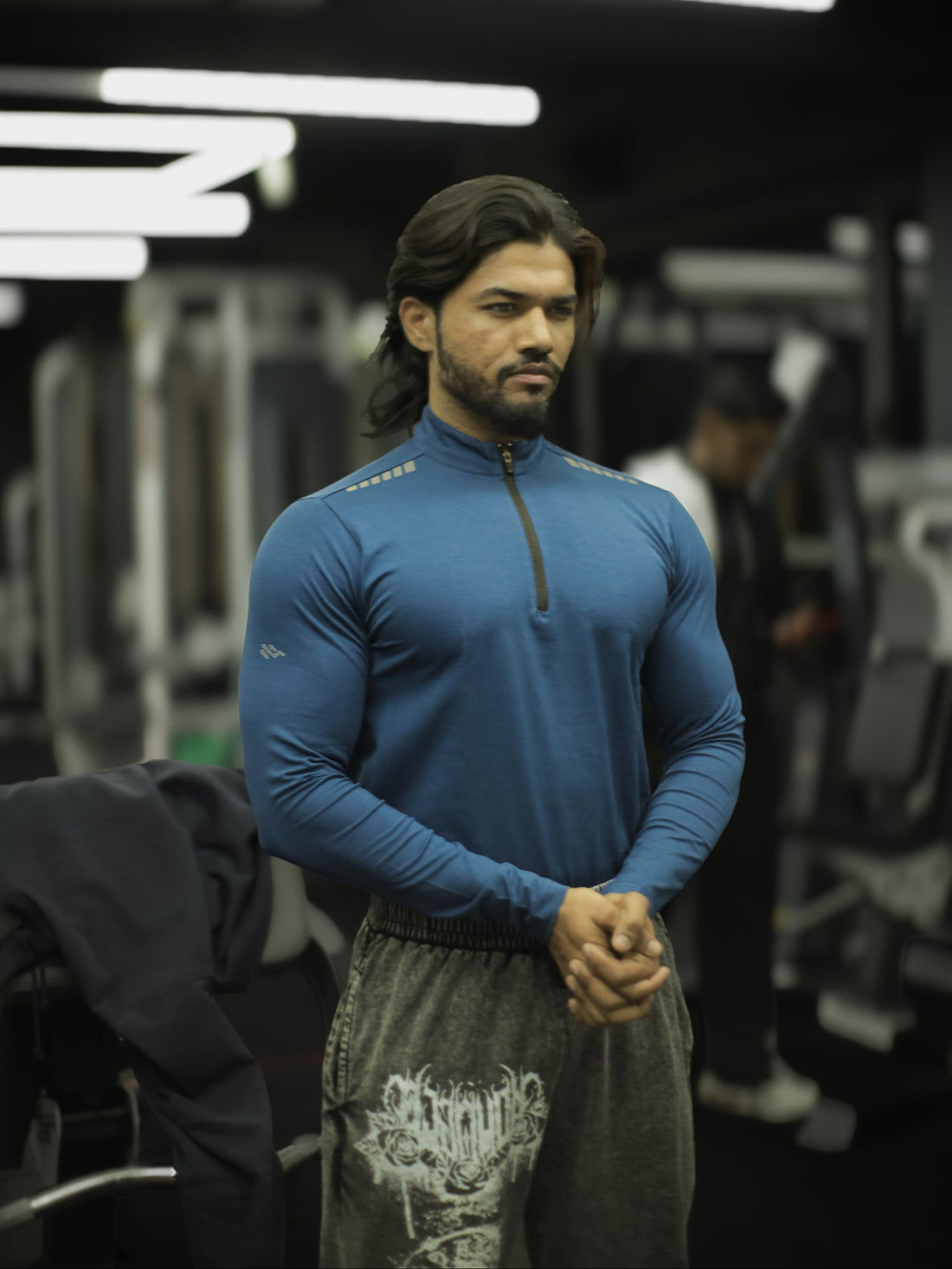 Quarter Zip Solid Full Sleeve T-Shirt (Cotton Feel) Airforce