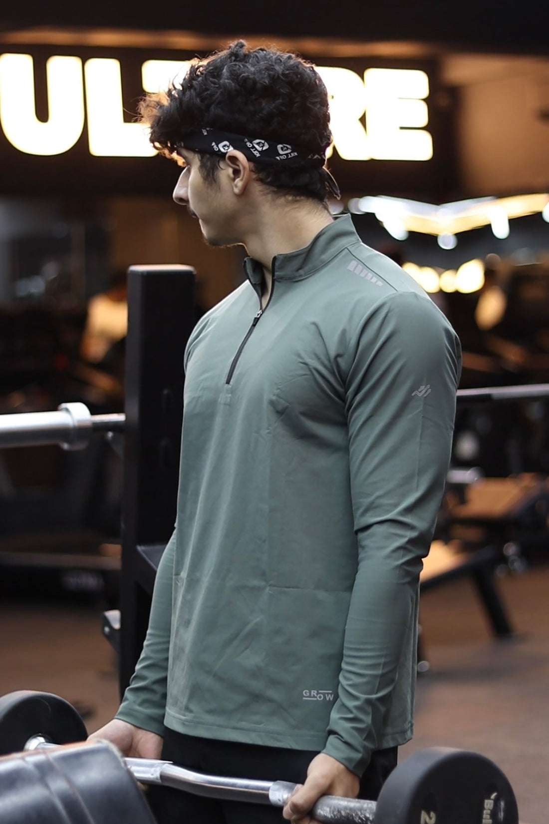 Quarter Zip Solid Full Sleeve T-Shirt (Cotton Feel) Olive