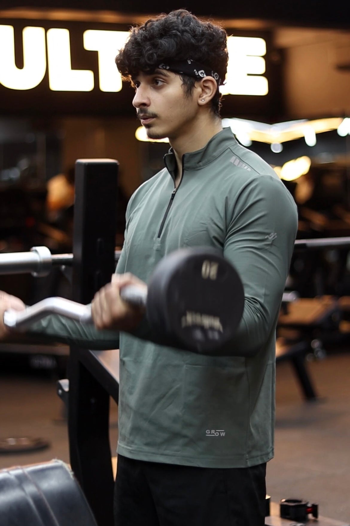 Quarter Zip Solid Full Sleeve T-Shirt (Cotton Feel) Mid Grey