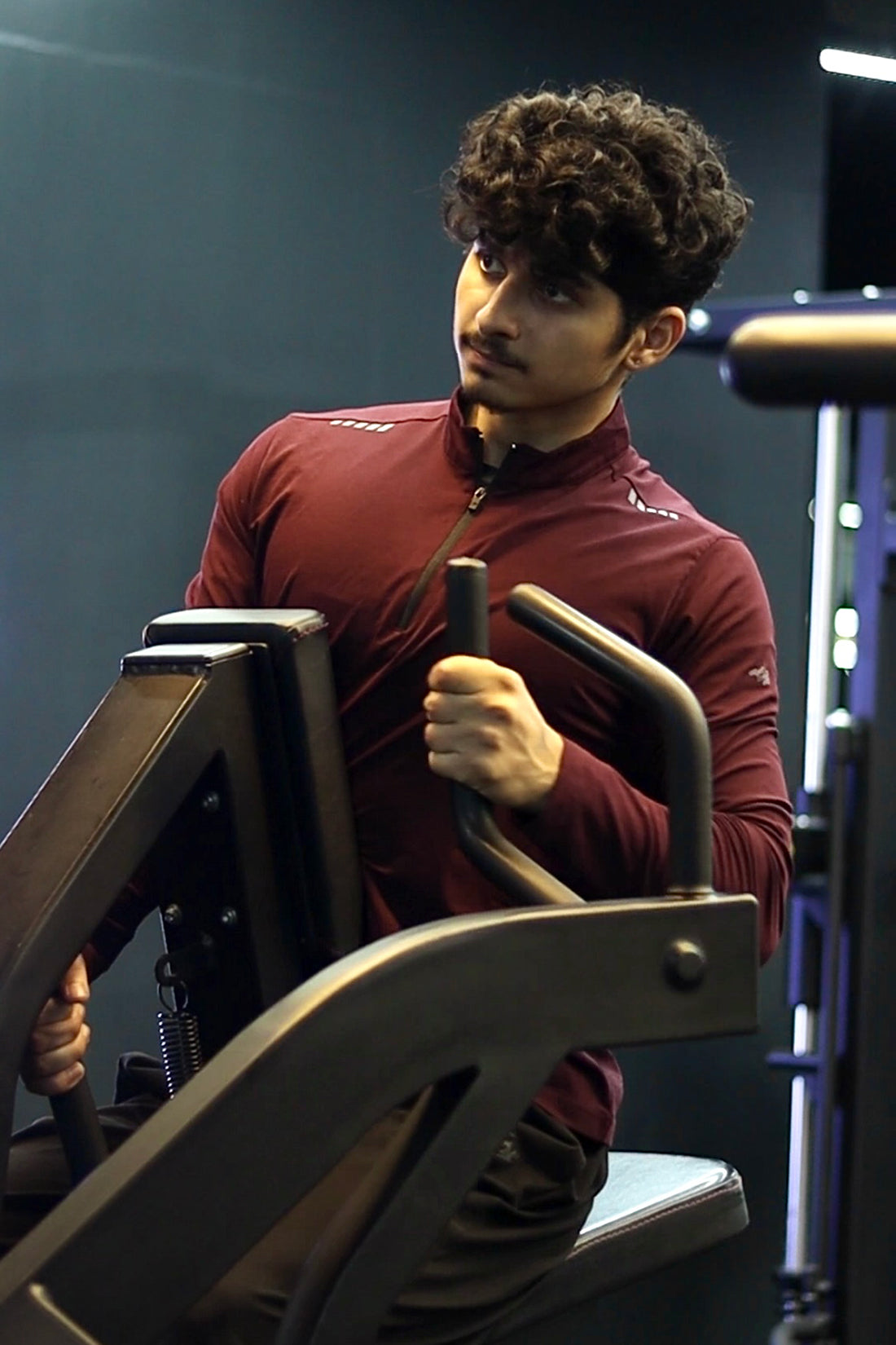 Quarter Zip Solid Full Sleeve T-Shirt (Cotton Feel) Wine