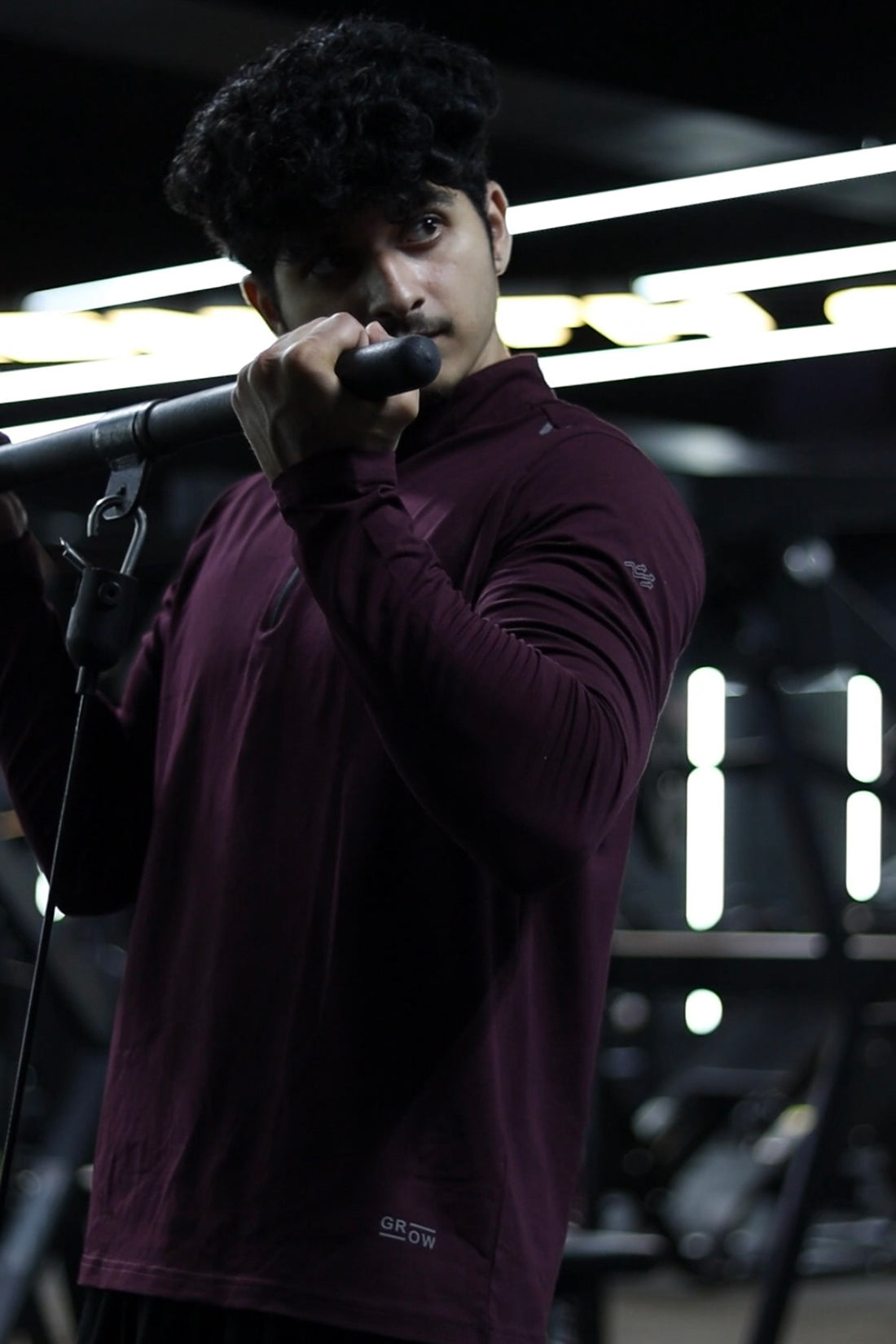 Quarter Zip Solid Full Sleeve T-Shirt (Cotton Feel) Wine