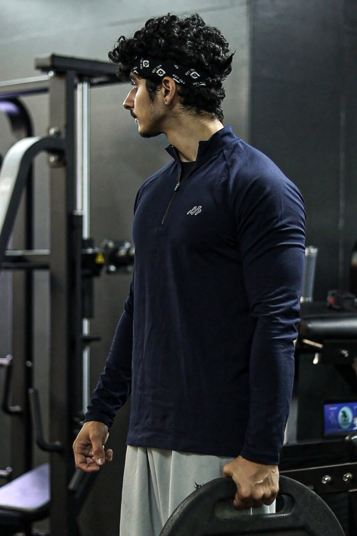 Raglan Quarter Zip T-Shirt (Cotton Feel) Navy