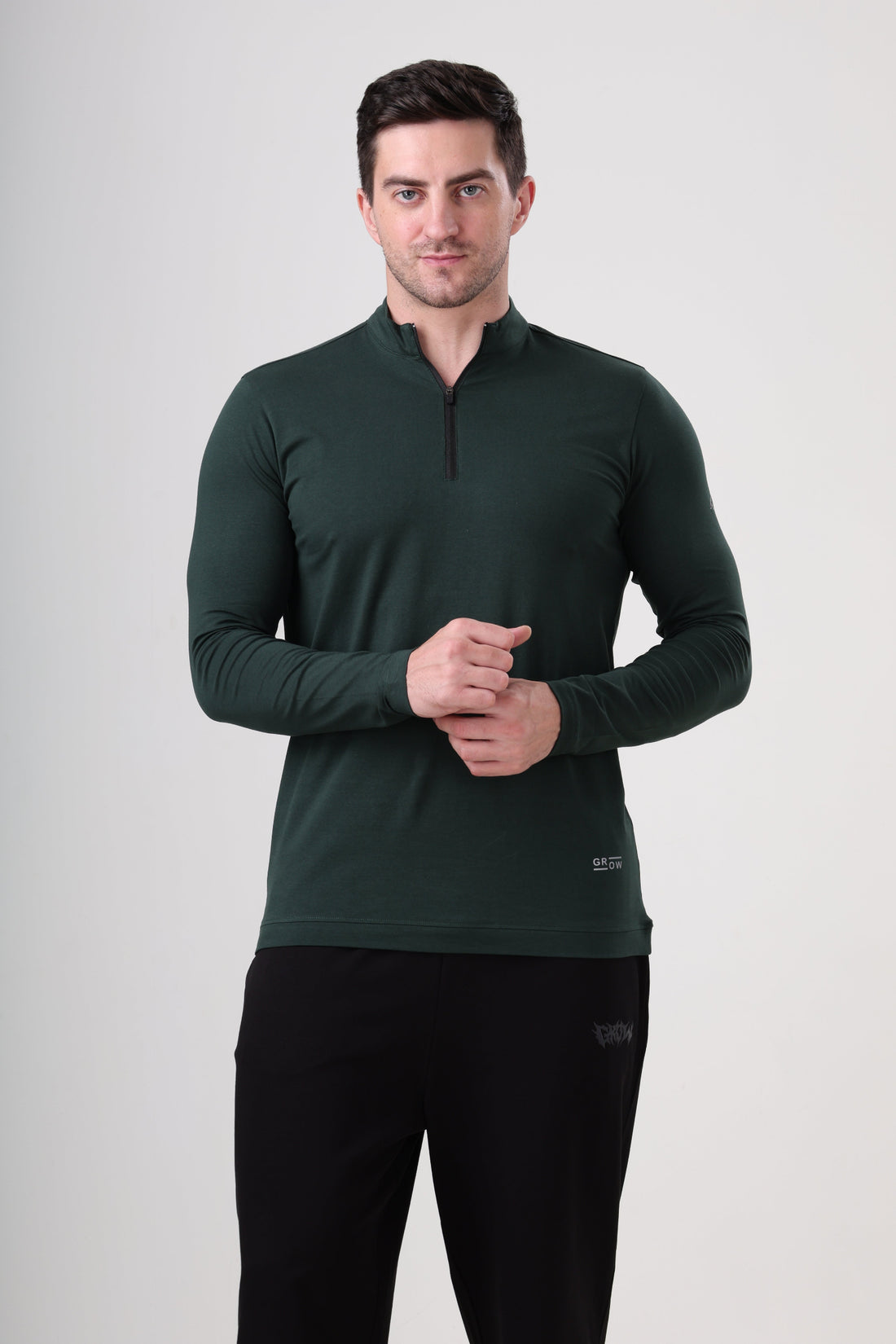 Wolf Quarter Zip T-Shirt (Cotton Feel) Bottle Green