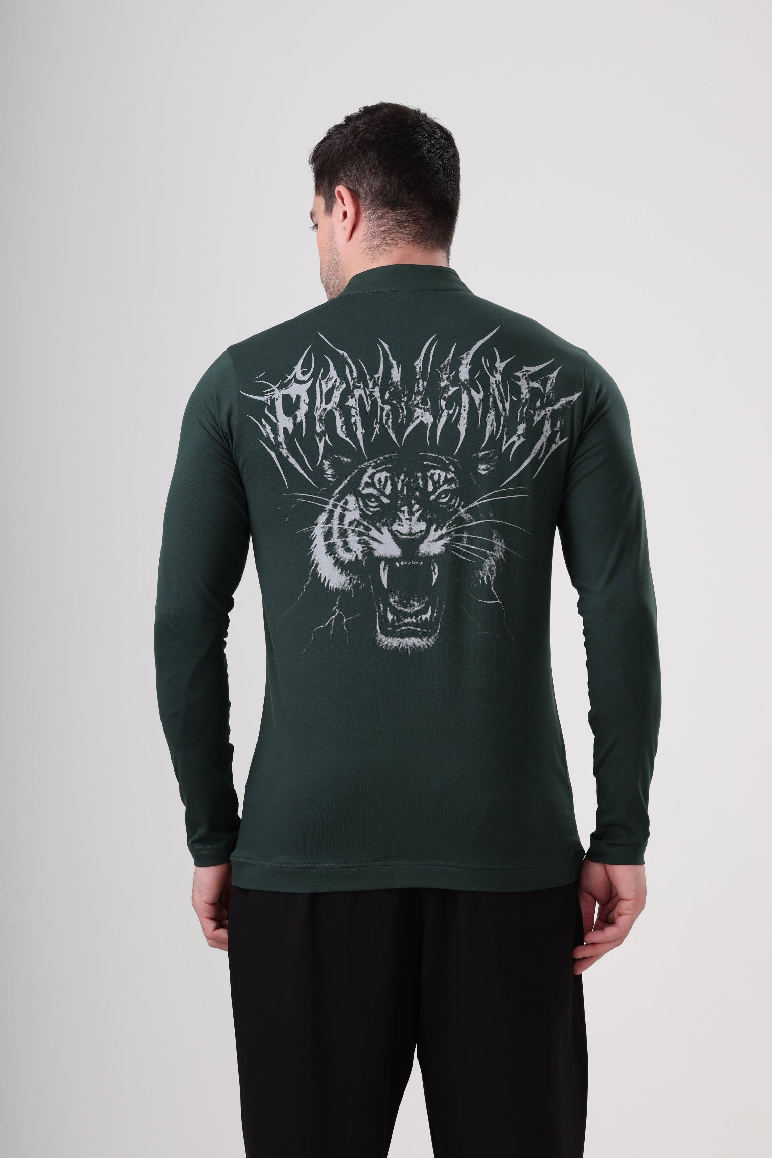 Wolf Quarter Zip T-Shirt (Cotton Feel) Bottle Green