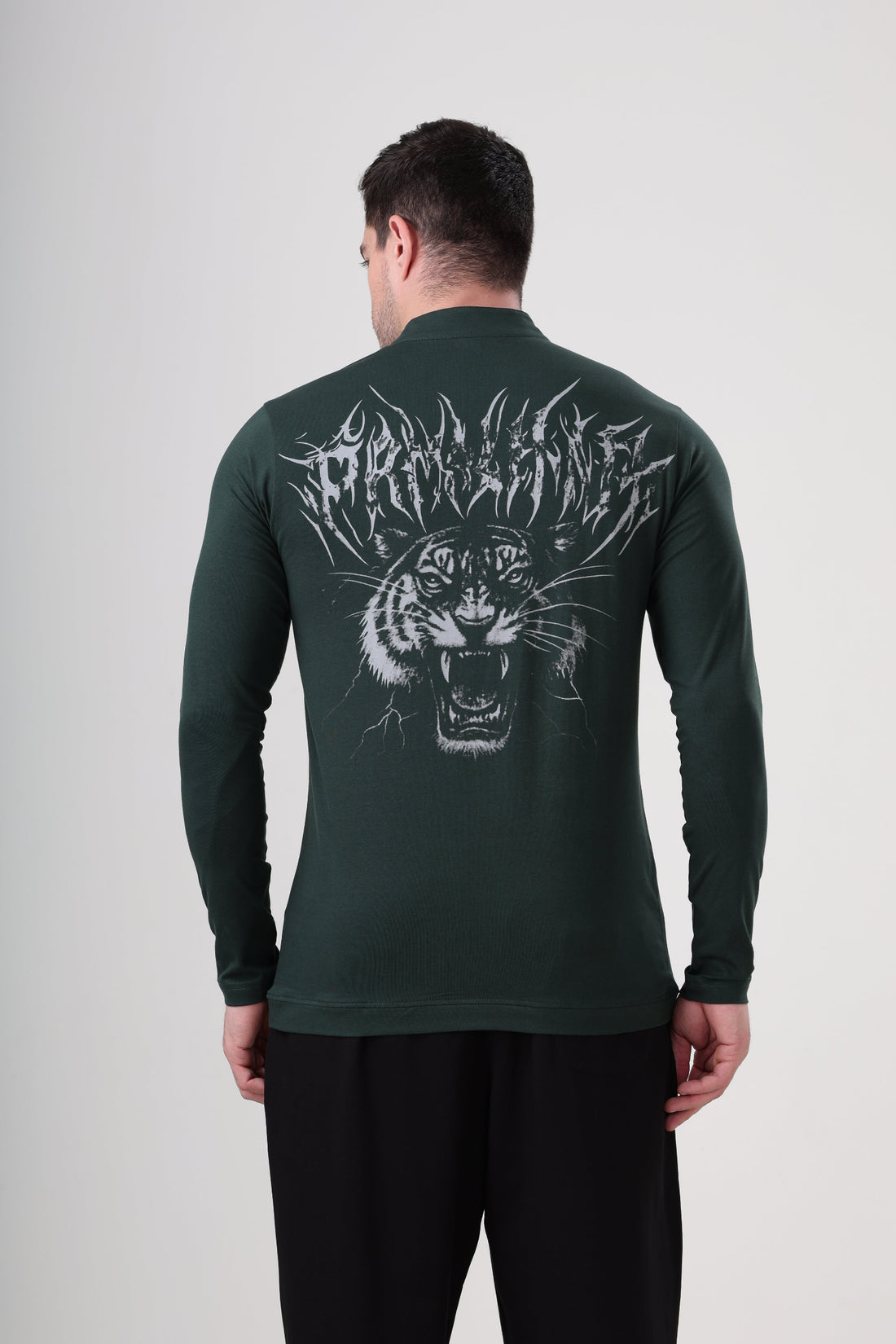 Wolf Quarter Zip T-Shirt (Cotton Feel) Bottle Green