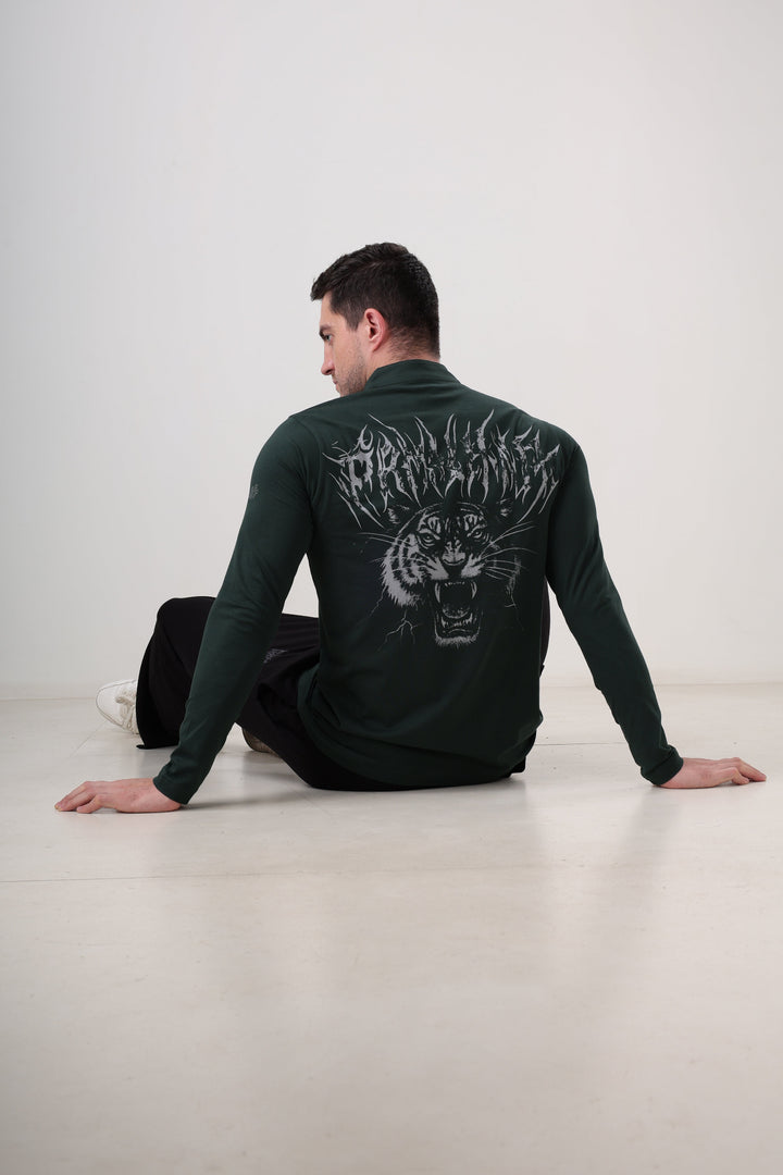 Wolf Quarter Zip T-Shirt (Cotton Feel) Bottle Green