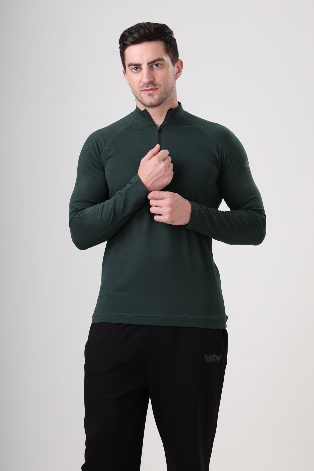 Quarter Zip T-Shirt (Cotton Feel) Bottle Green