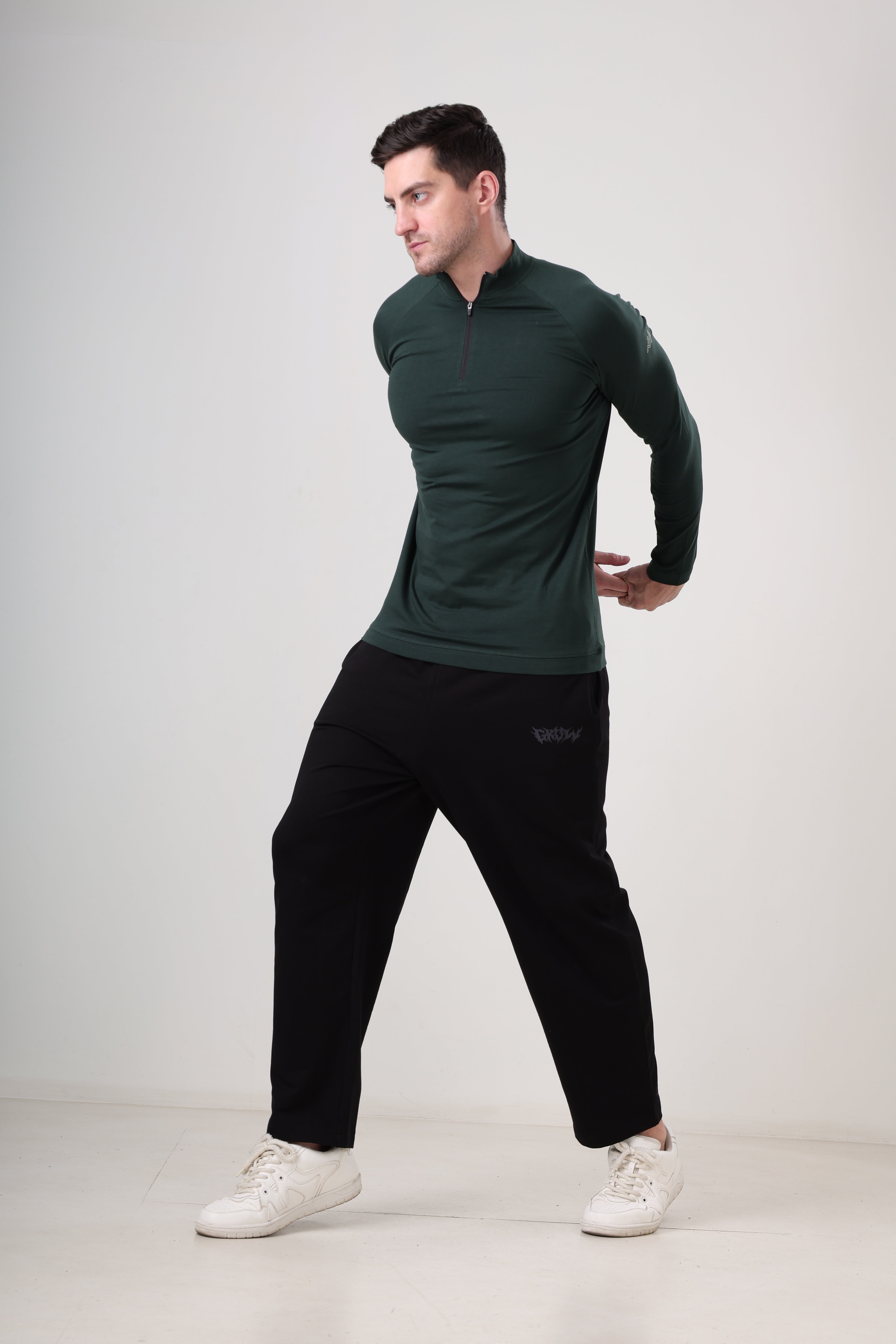 Quarter Zip T-Shirt (Cotton Feel) Bottle Green