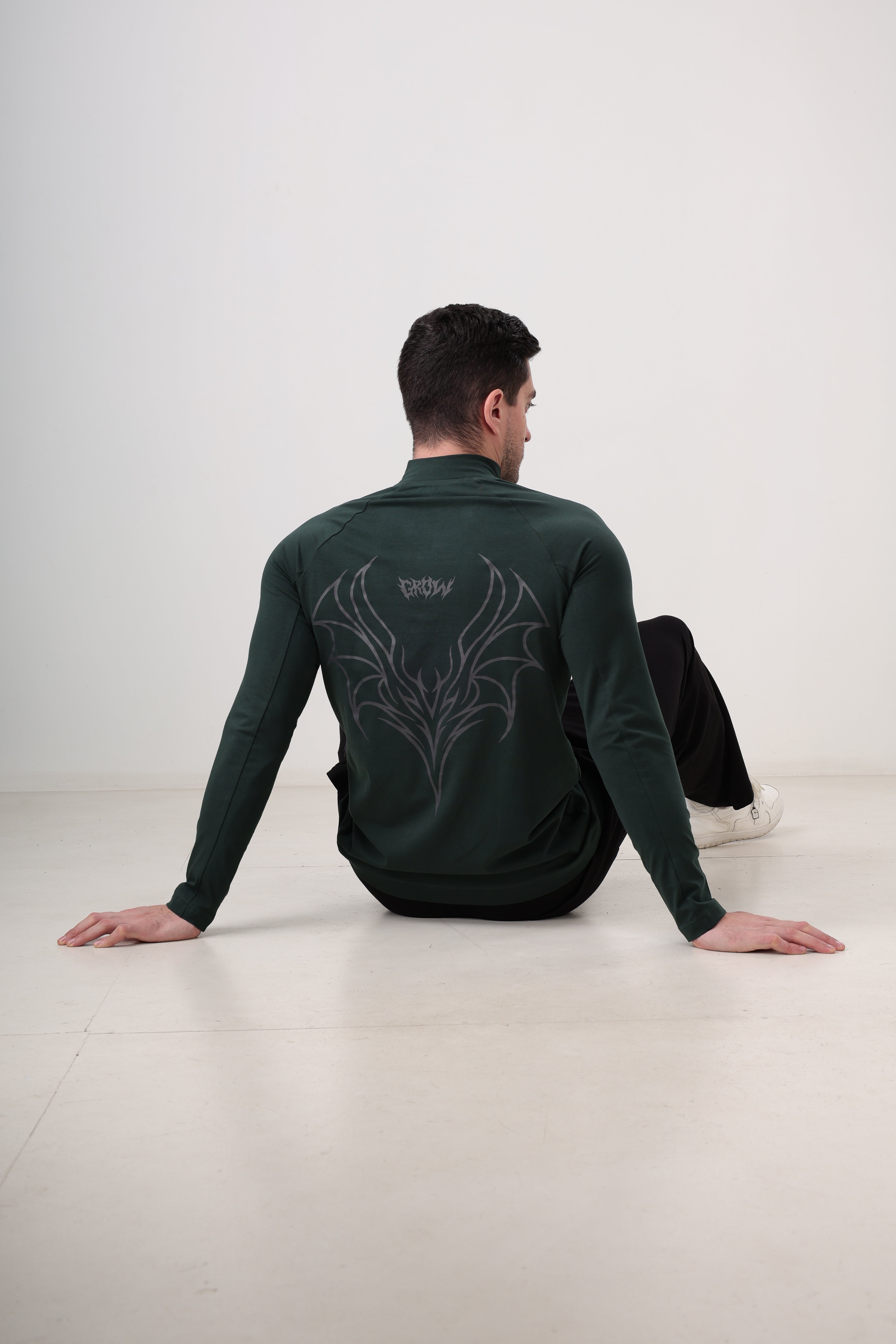 Quarter Zip T-Shirt (Cotton Feel) Bottle Green