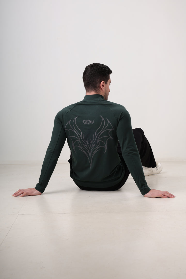 Quarter Zip T-Shirt (Cotton Feel) Bottle Green