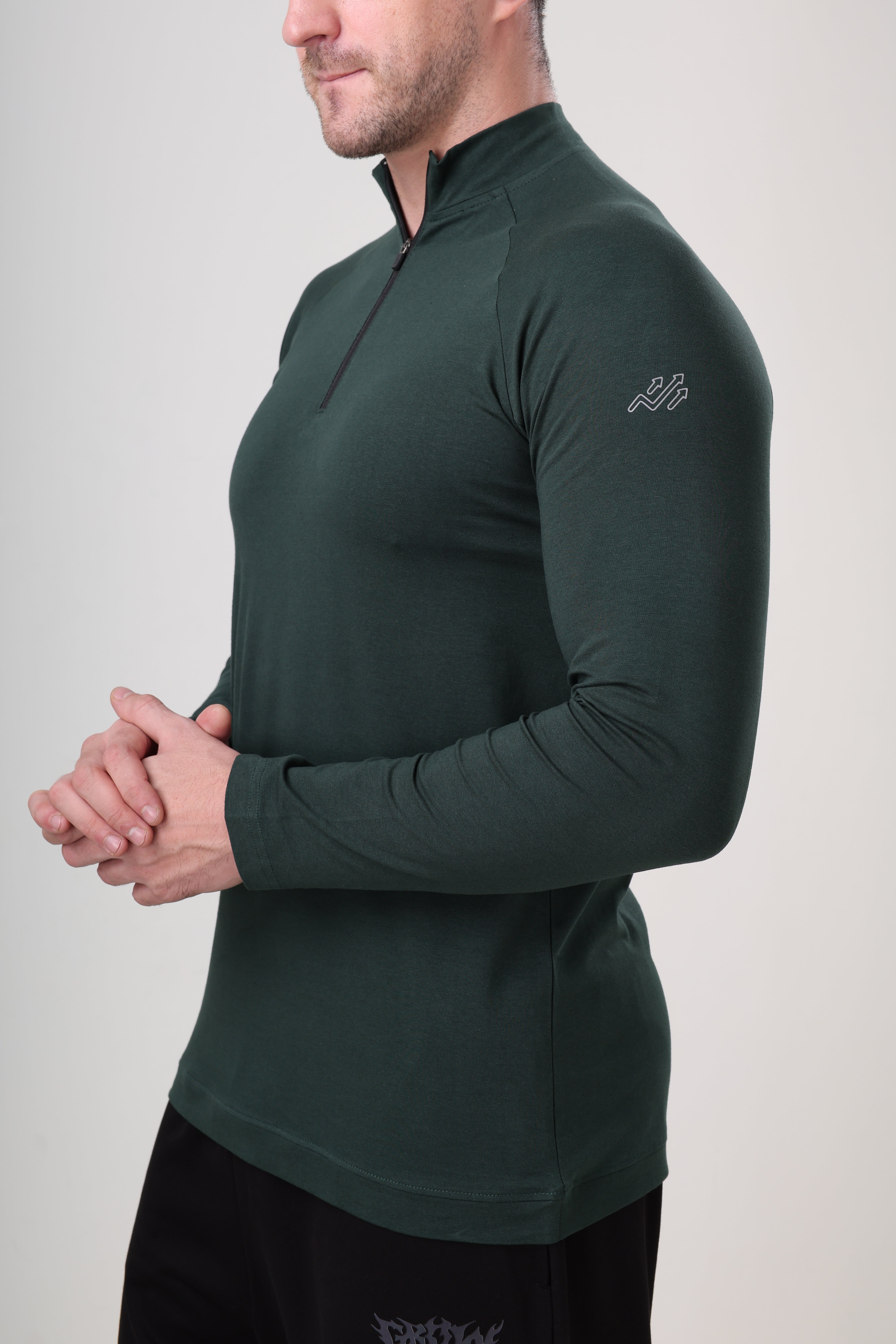 Quarter Zip T-Shirt (Cotton Feel) Bottle Green