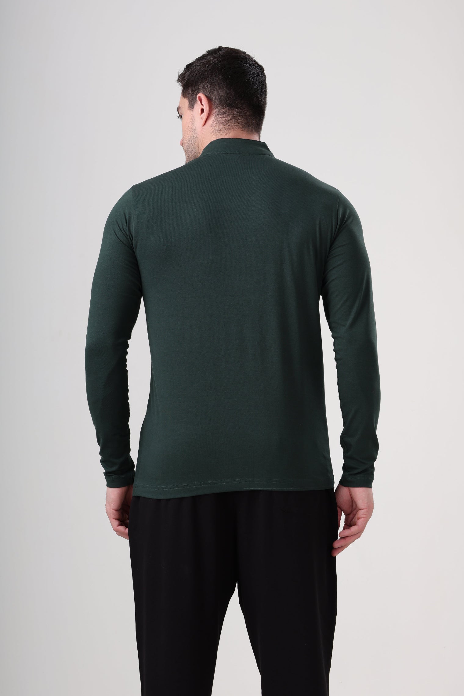Quarter Zip Solid Full Sleeve T-Shirt (Cotton Feel) Bottle Green