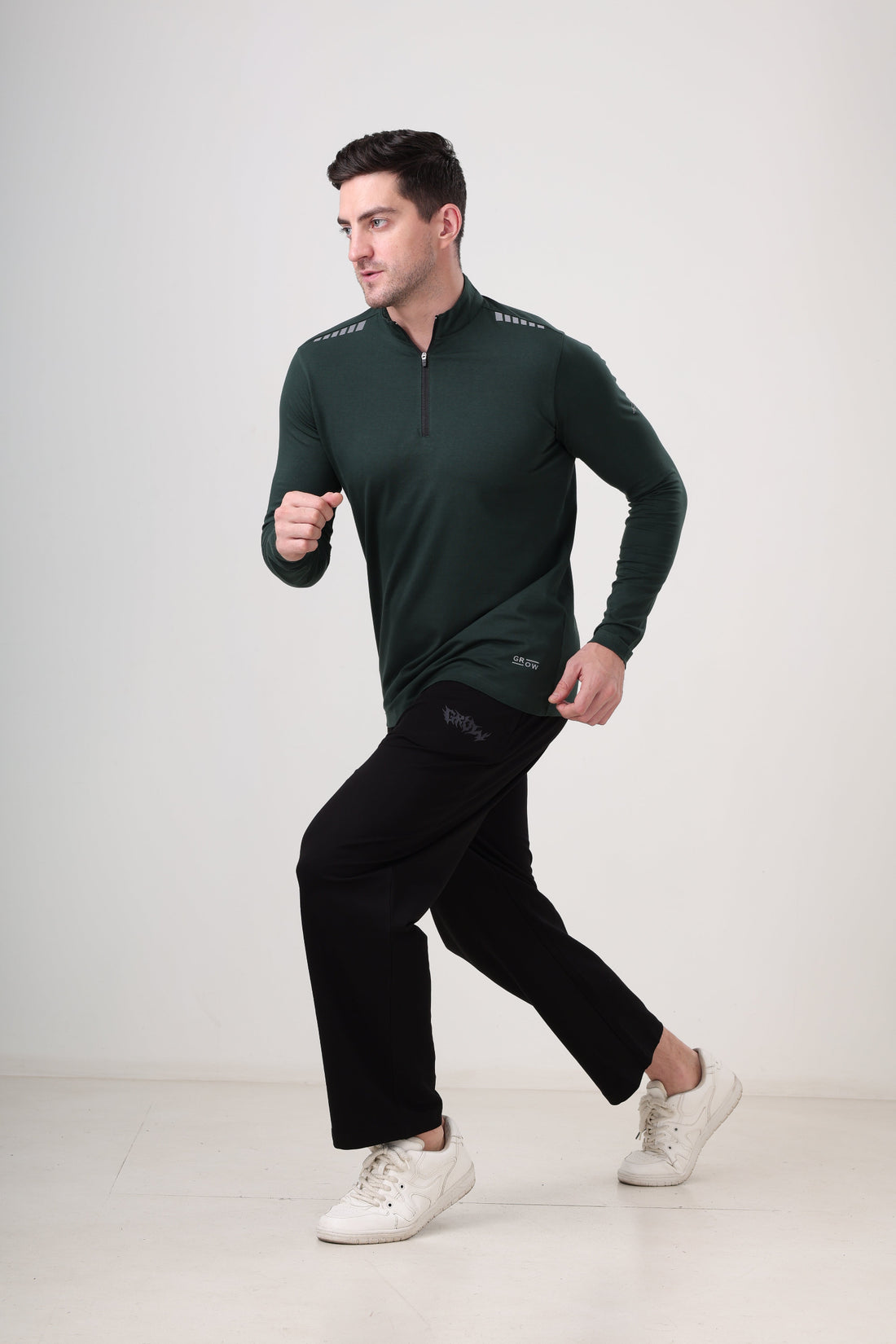 Quarter Zip Solid Full Sleeve T-Shirt (Cotton Feel) Bottle Green