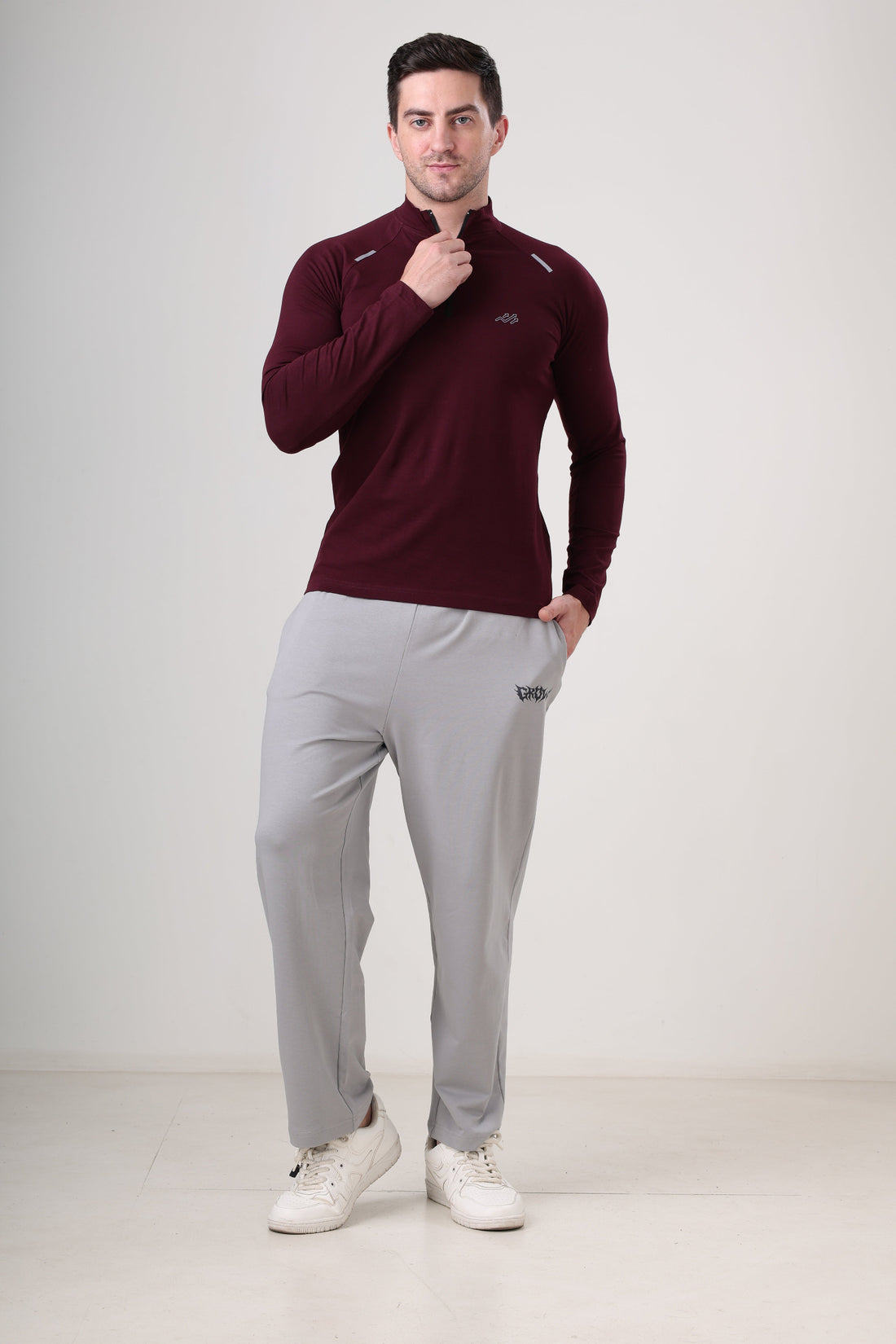 Raglan Quarter Zip T-Shirt (Cotton Feel) Wine
