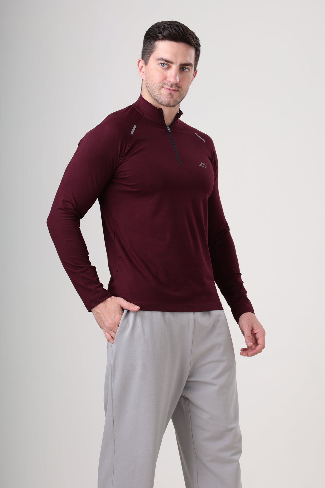Raglan Quarter Zip T-Shirt (Cotton Feel) Wine