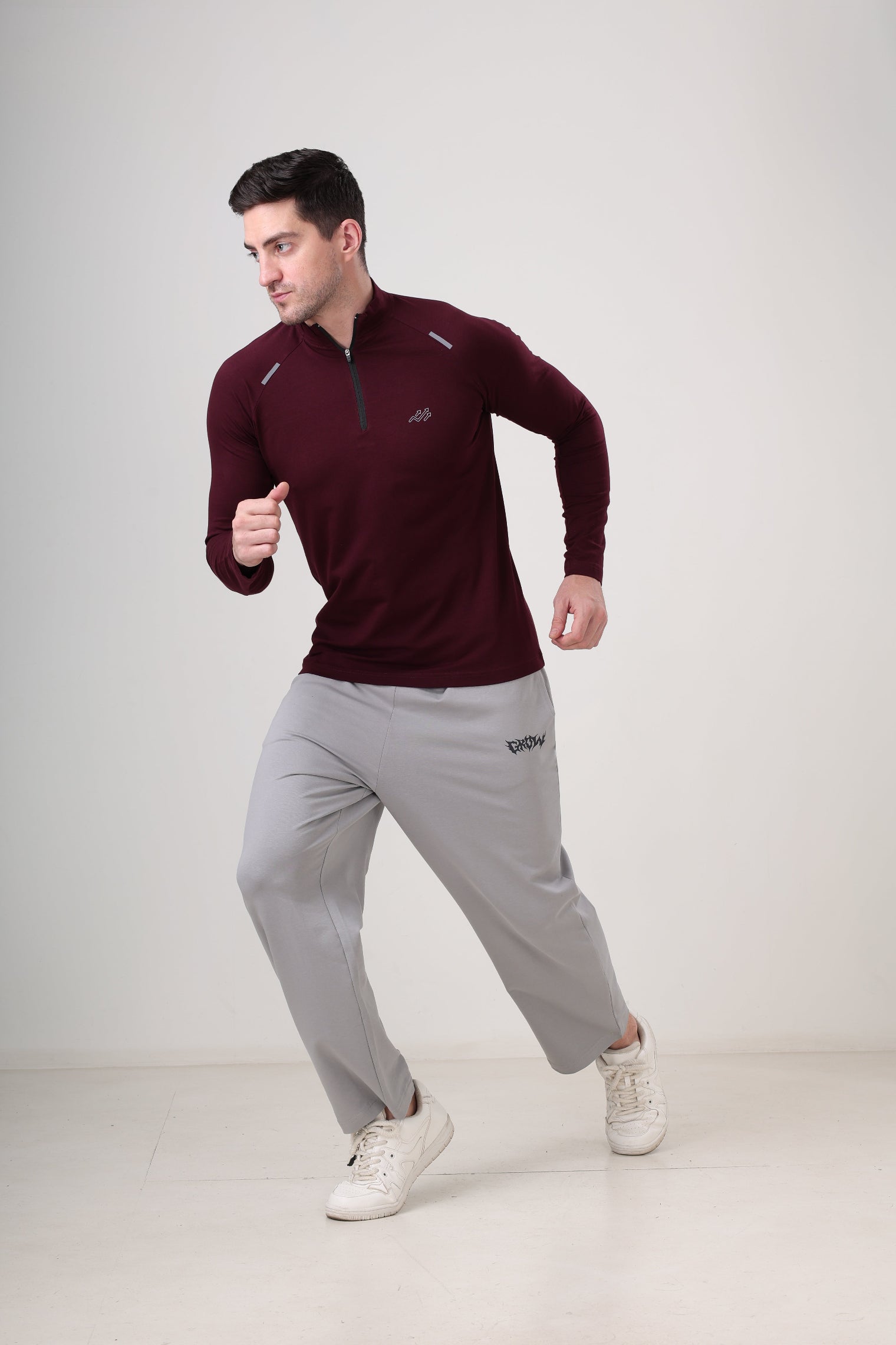 Raglan Quarter Zip T-Shirt (Cotton Feel) Wine