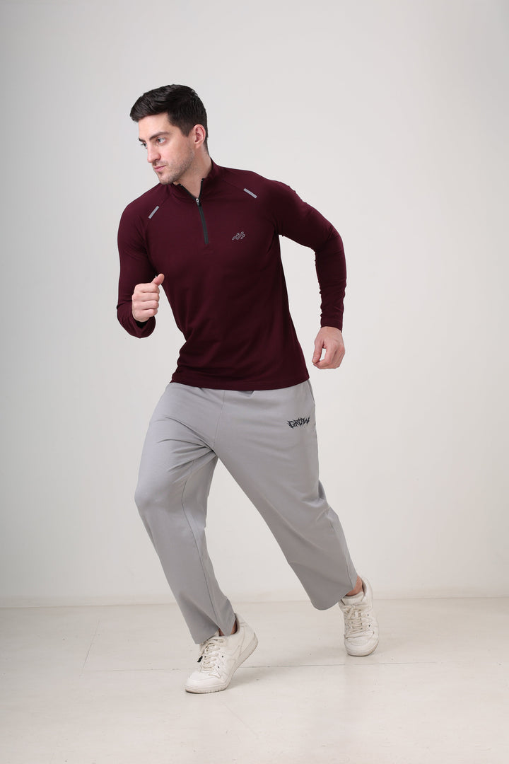 Raglan Quarter Zip T-Shirt (Cotton Feel) Wine